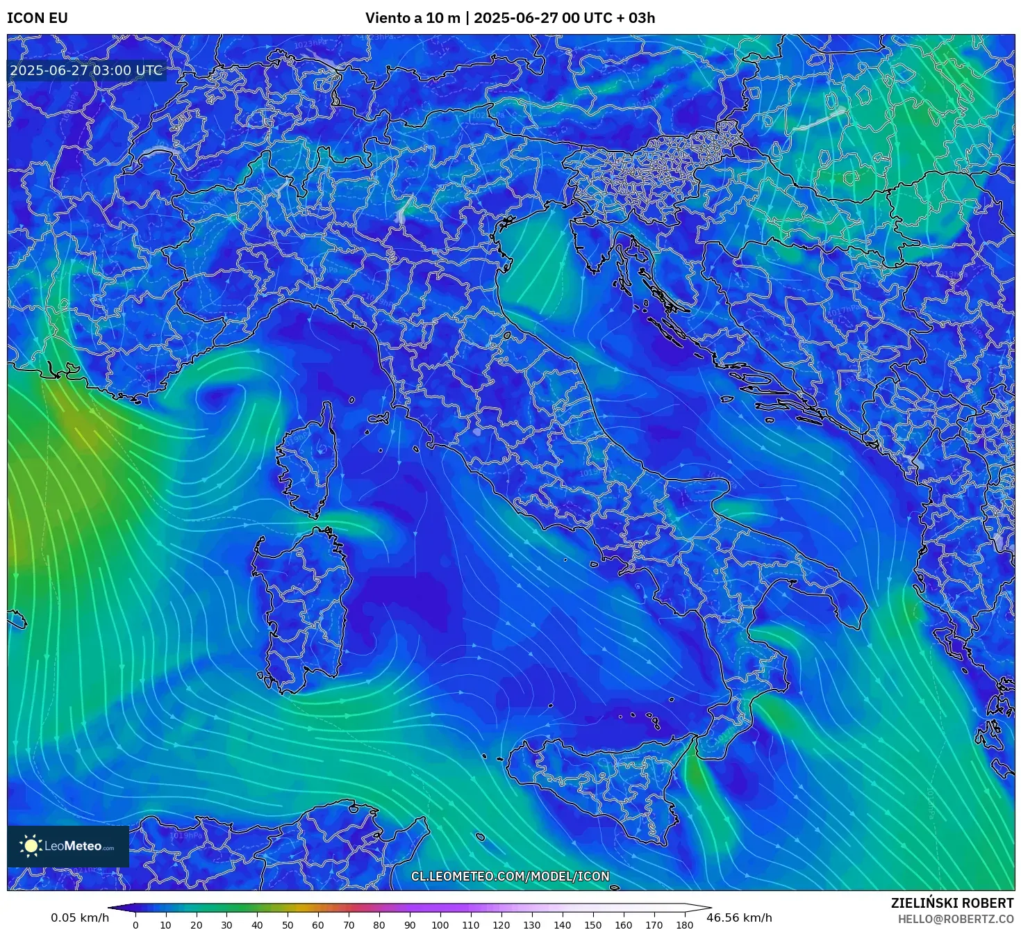 ICON model - Italia, Viento a 10 m ICON model - Italia, Viento a 10 m