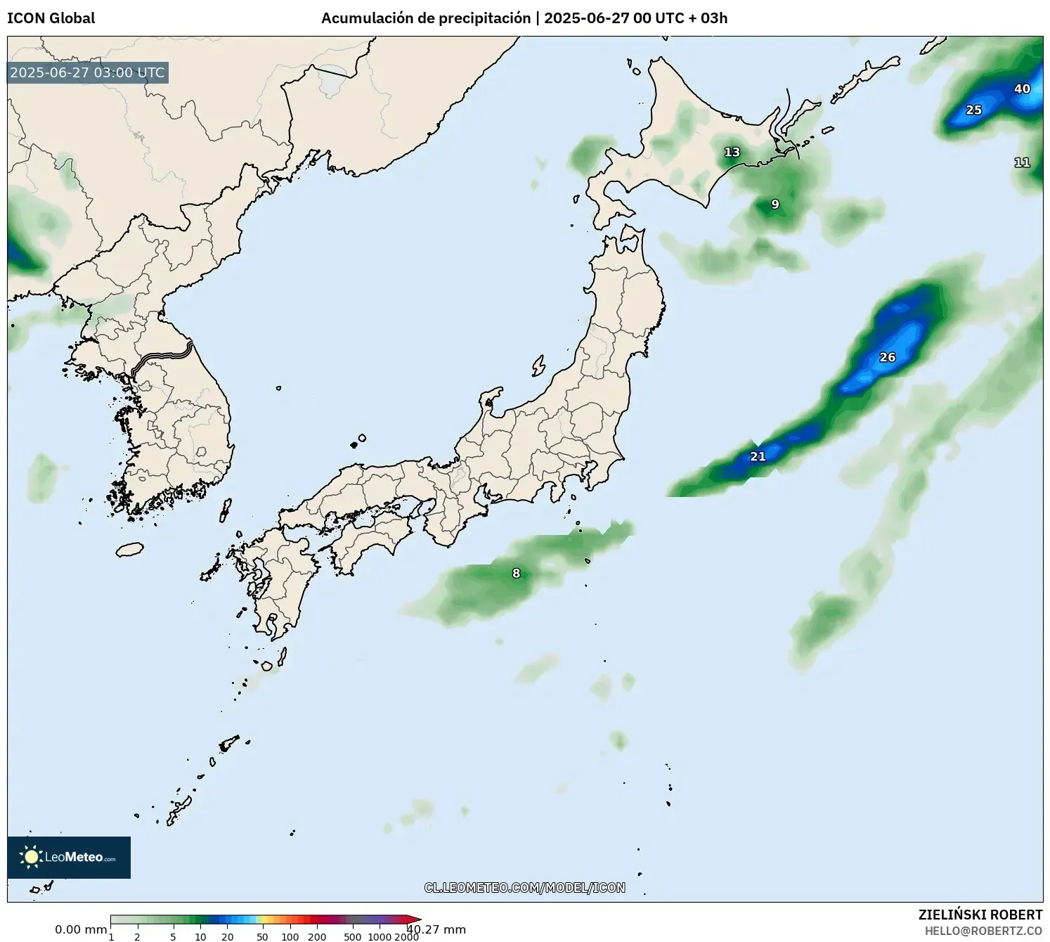 ICON model - Japón, Acumulación de precipitación ICON model - Japón, Acumulación de precipitación