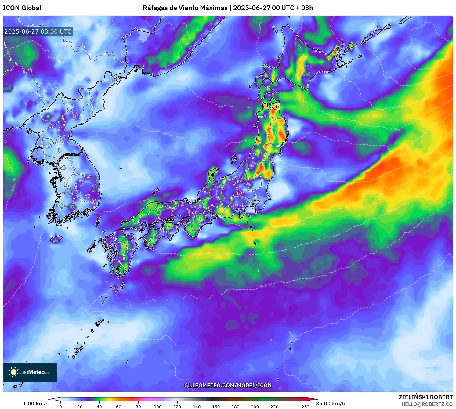 ICON model - Japón, Ráfagas de Viento Máximas ICON model - Japón, Ráfagas de Viento Máximas
