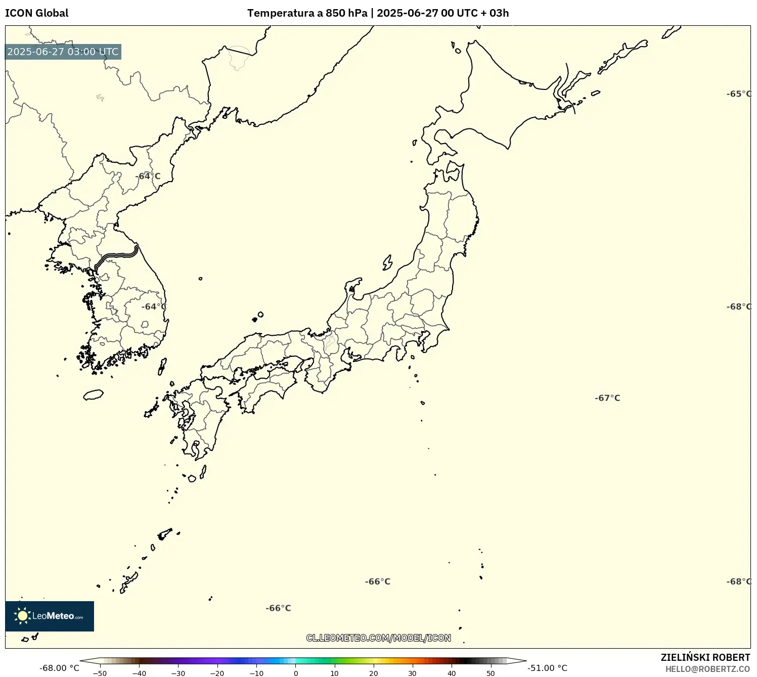 ICON model - Japón, Temperatura a 850 hPa ICON model - Japón, Temperatura a 850 hPa