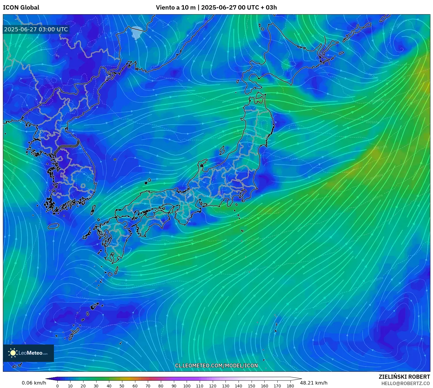 ICON model - Japón, Viento a 10 m ICON model - Japón, Viento a 10 m