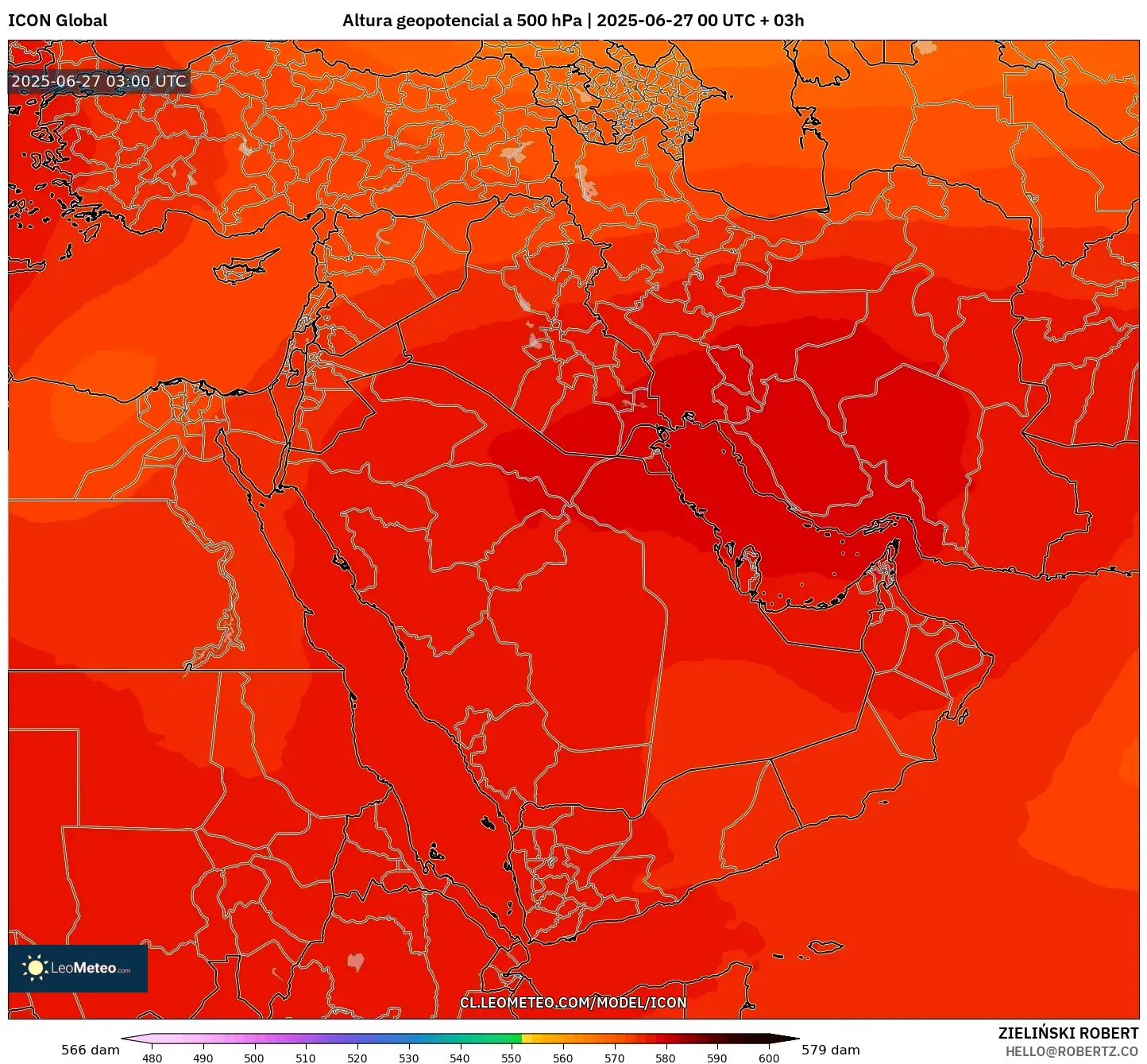 ICON model - Oriente Medio, Altura geopotencial a 500 hPa ICON model - Oriente Medio, Altura geopotencial a 500 hPa