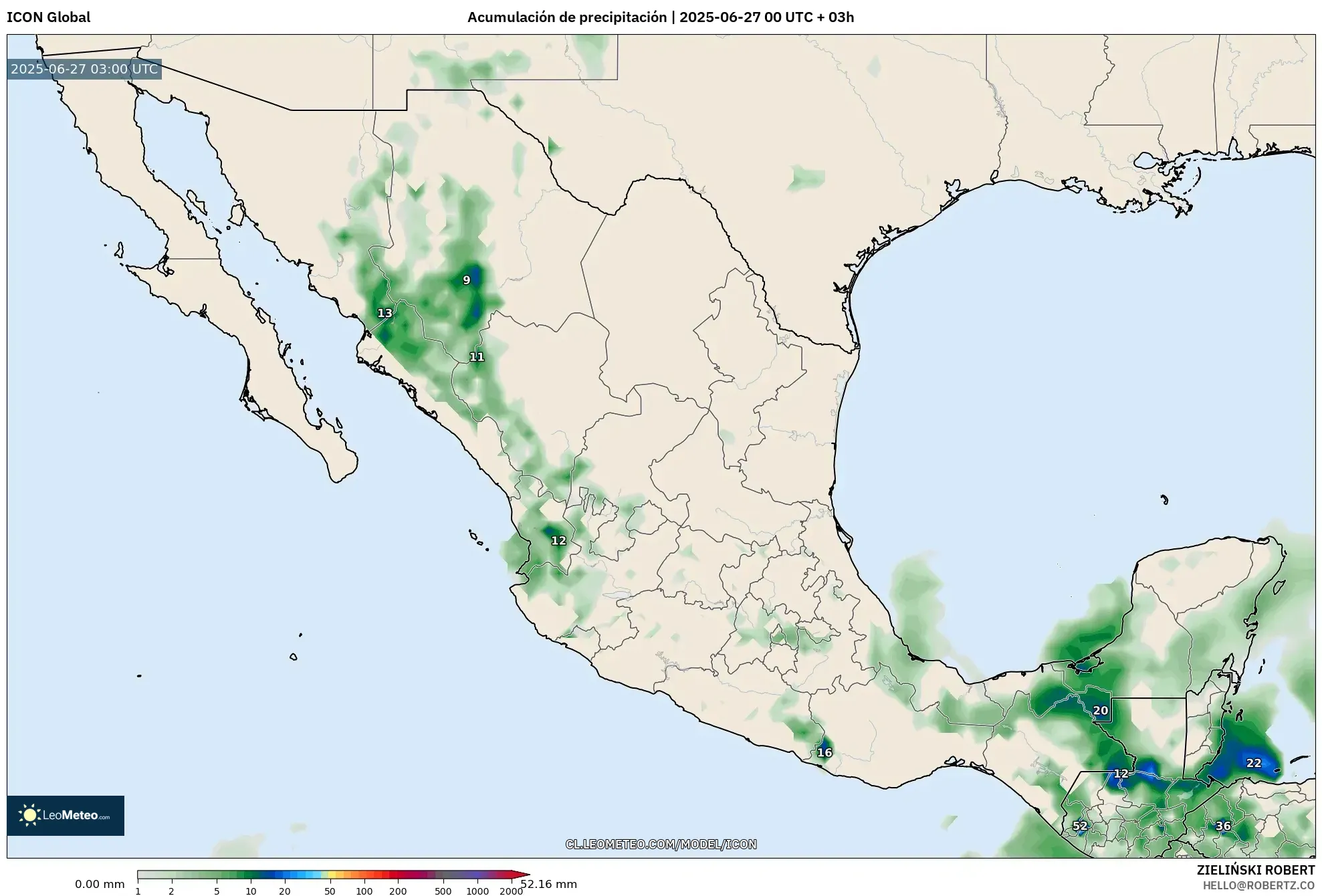 ICON model - México, Acumulación de precipitación ICON model - México, Acumulación de precipitación