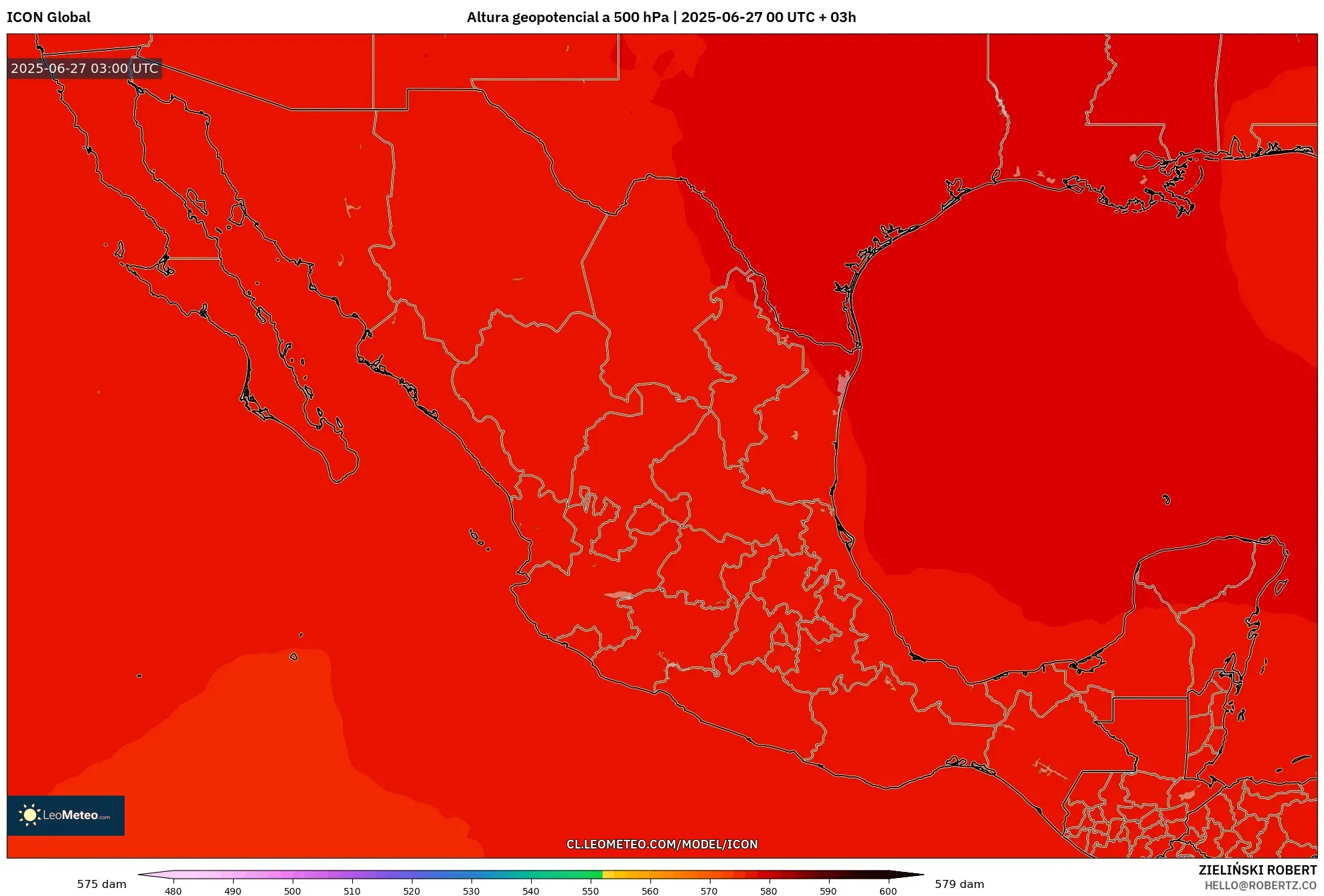 ICON model - México, Altura geopotencial a 500 hPa ICON model - México, Altura geopotencial a 500 hPa
