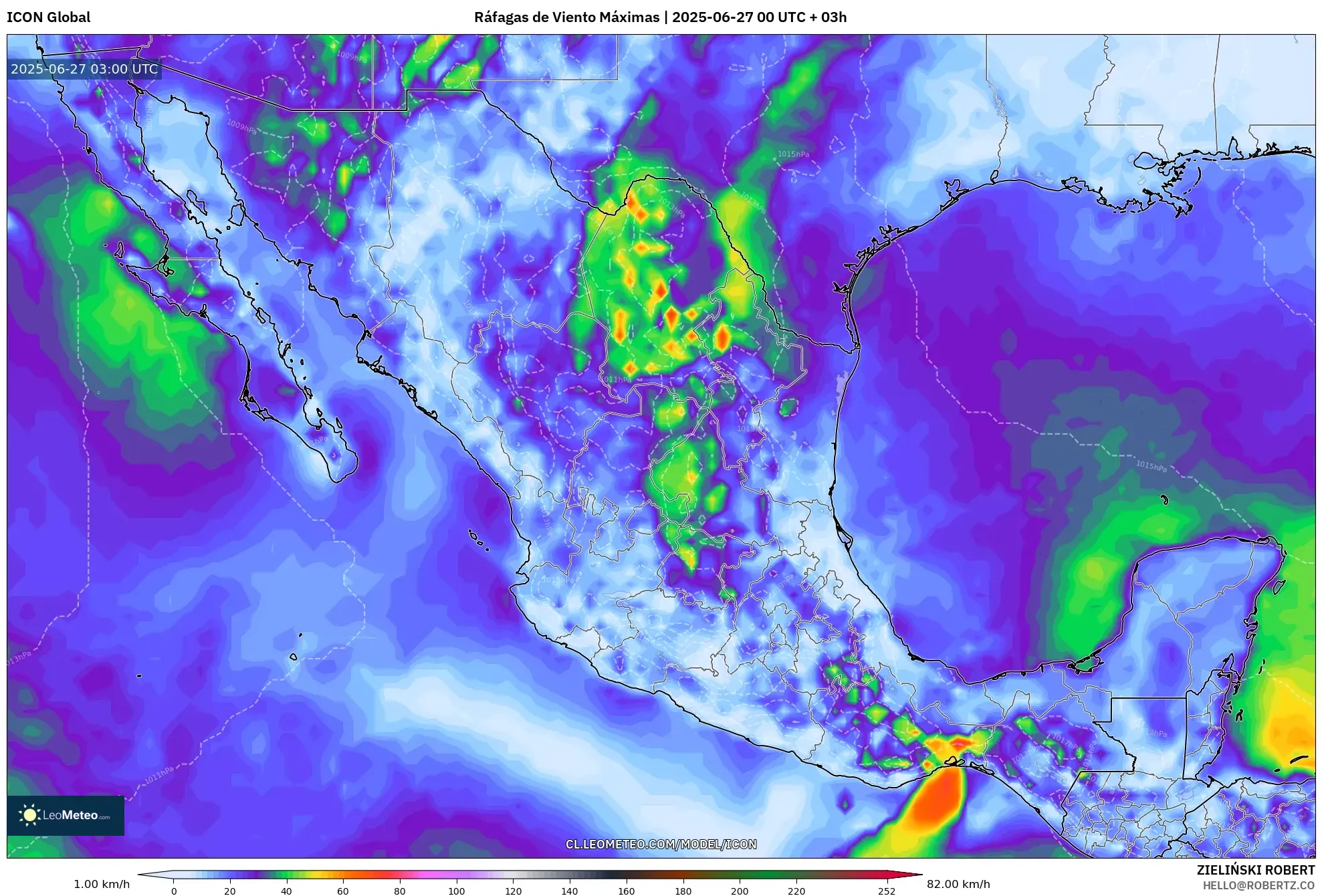 ICON model - México, Ráfagas de Viento Máximas ICON model - México, Ráfagas de Viento Máximas