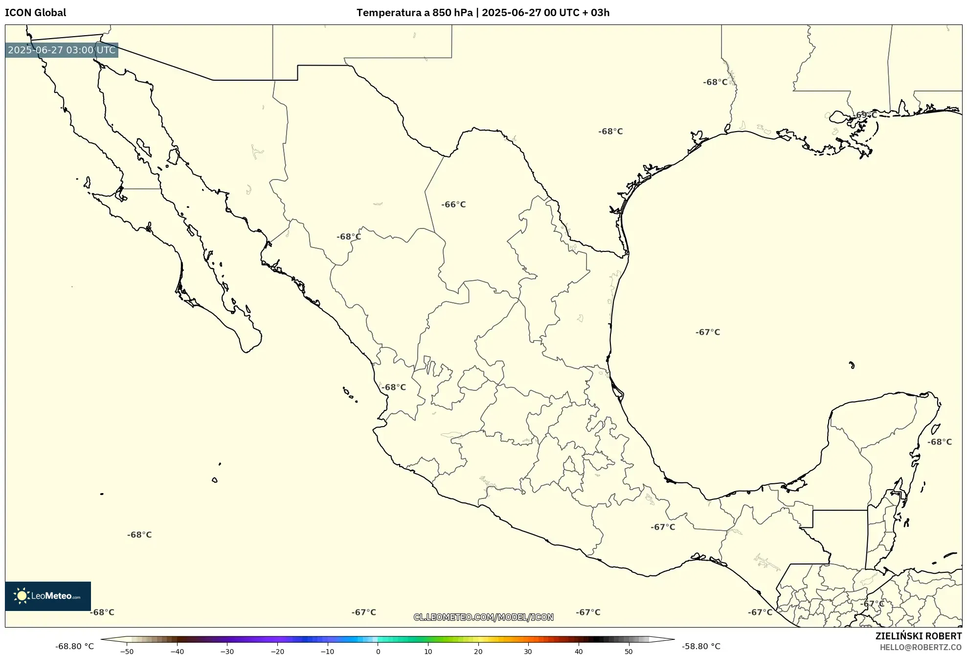 ICON model - México, Temperatura a 850 hPa ICON model - México, Temperatura a 850 hPa