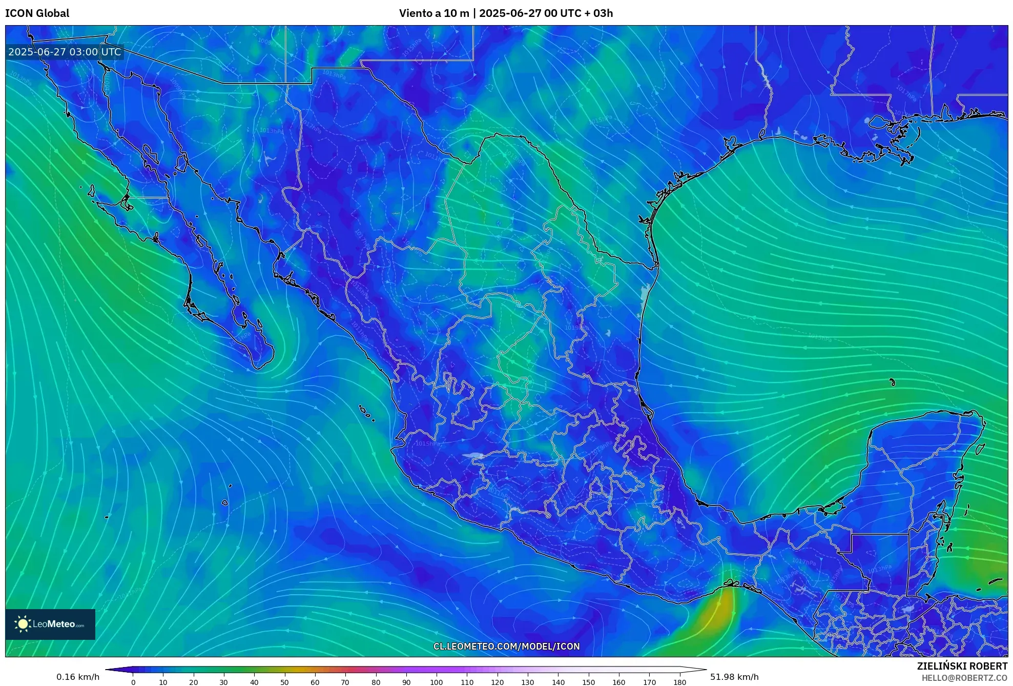 ICON model - México, Viento a 10 m ICON model - México, Viento a 10 m
