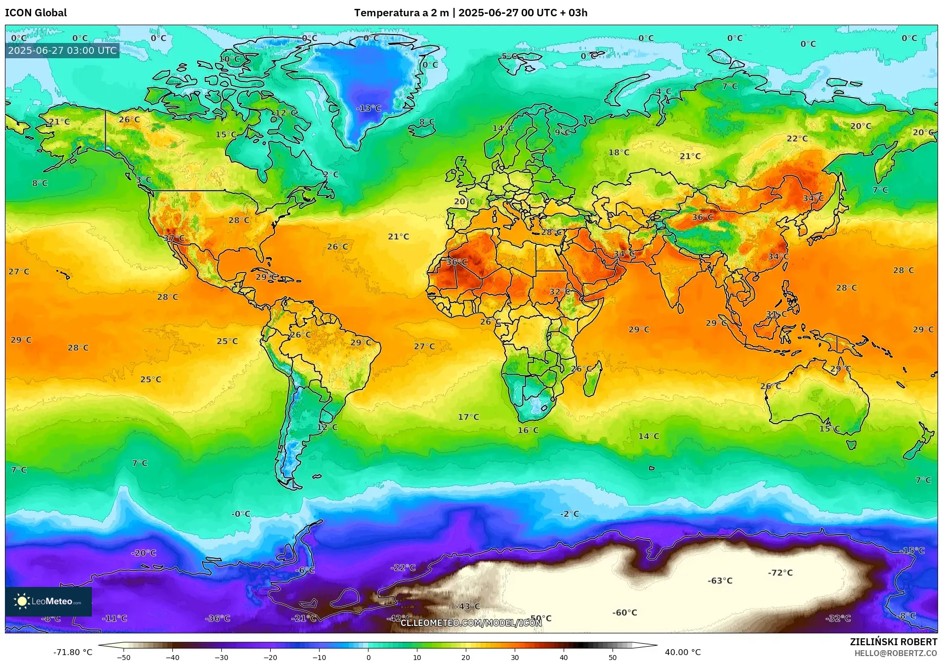 ICON model - Mundo, Temperatura a 2 m ICON model - Mundo, Temperatura a 2 m