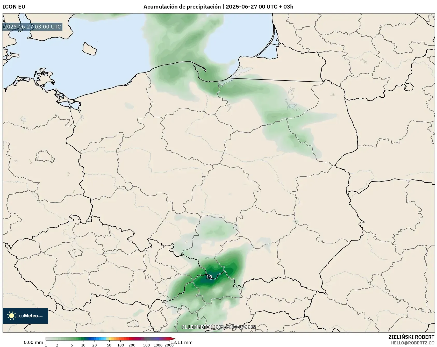 ICON model - Polonia, Acumulación de precipitación ICON model - Polonia, Acumulación de precipitación