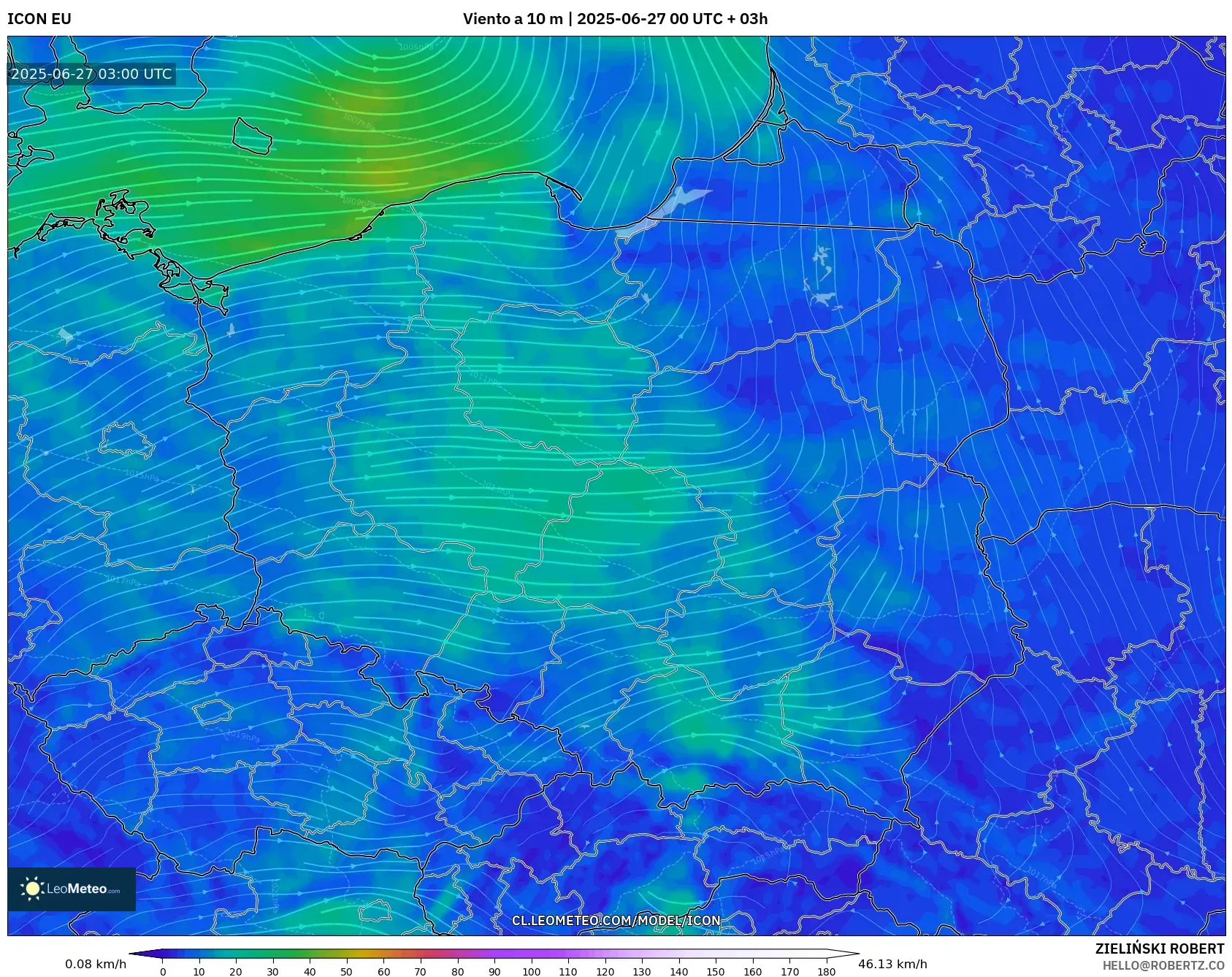 ICON model - Polonia, Viento a 10 m ICON model - Polonia, Viento a 10 m