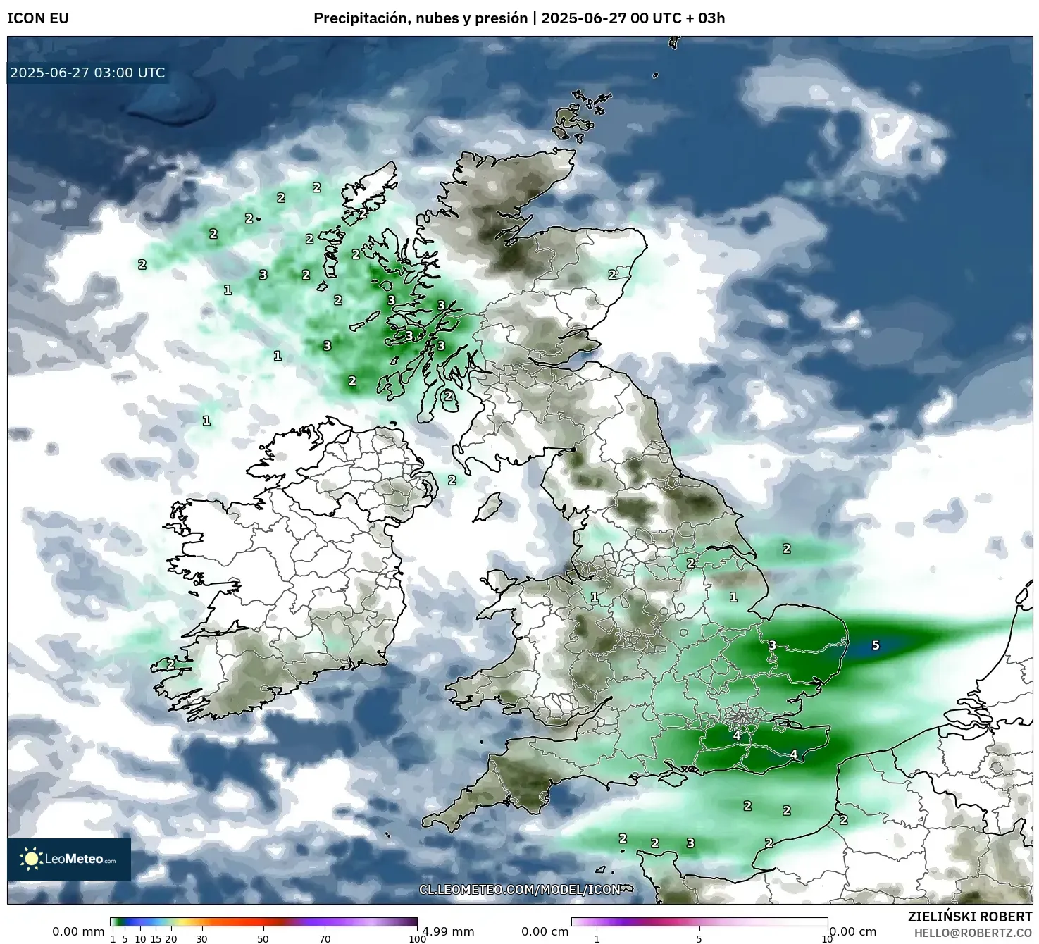 ICON model - Reino Unido, Precipitación, nubes y presión ICON model - Reino Unido, Precipitación, nubes y presión