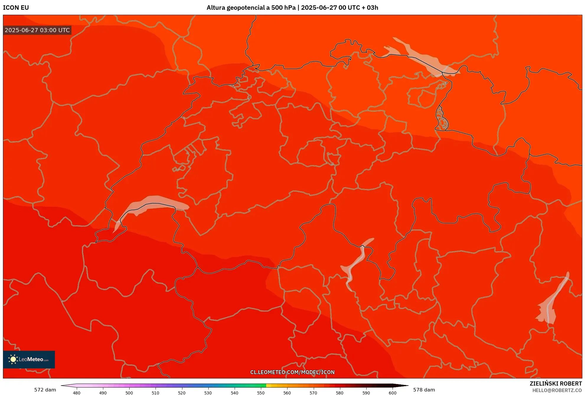ICON model - Suiza, Altura geopotencial a 500 hPa ICON model - Suiza, Altura geopotencial a 500 hPa