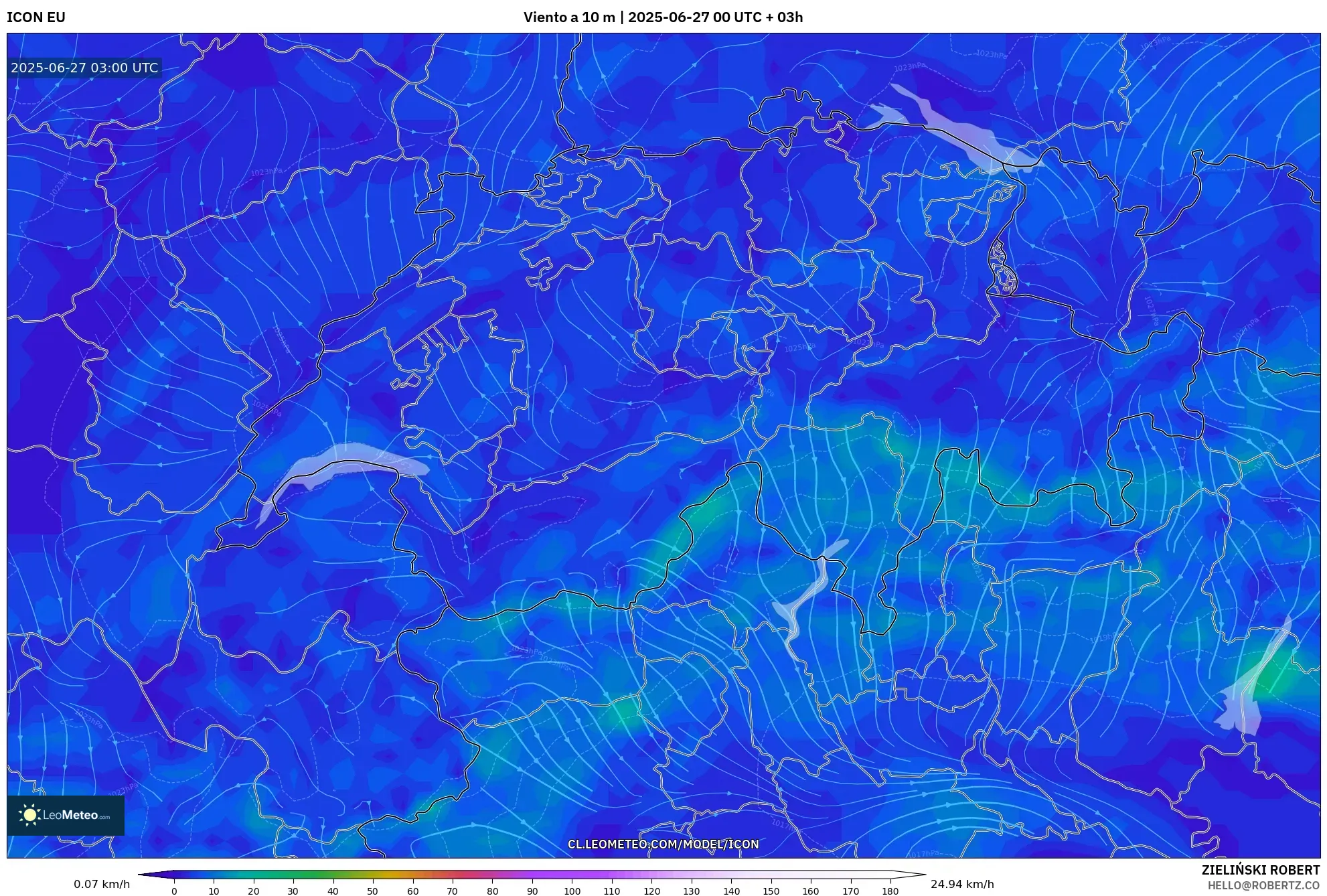ICON model - Suiza, Viento a 10 m ICON model - Suiza, Viento a 10 m