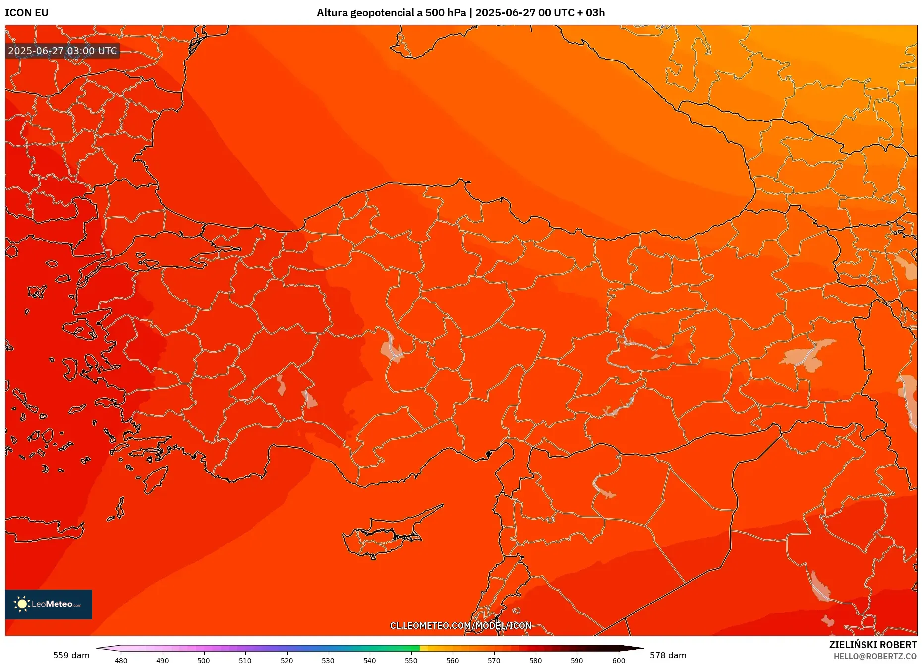 ICON model - Turquía, Altura geopotencial a 500 hPa ICON model - Turquía, Altura geopotencial a 500 hPa