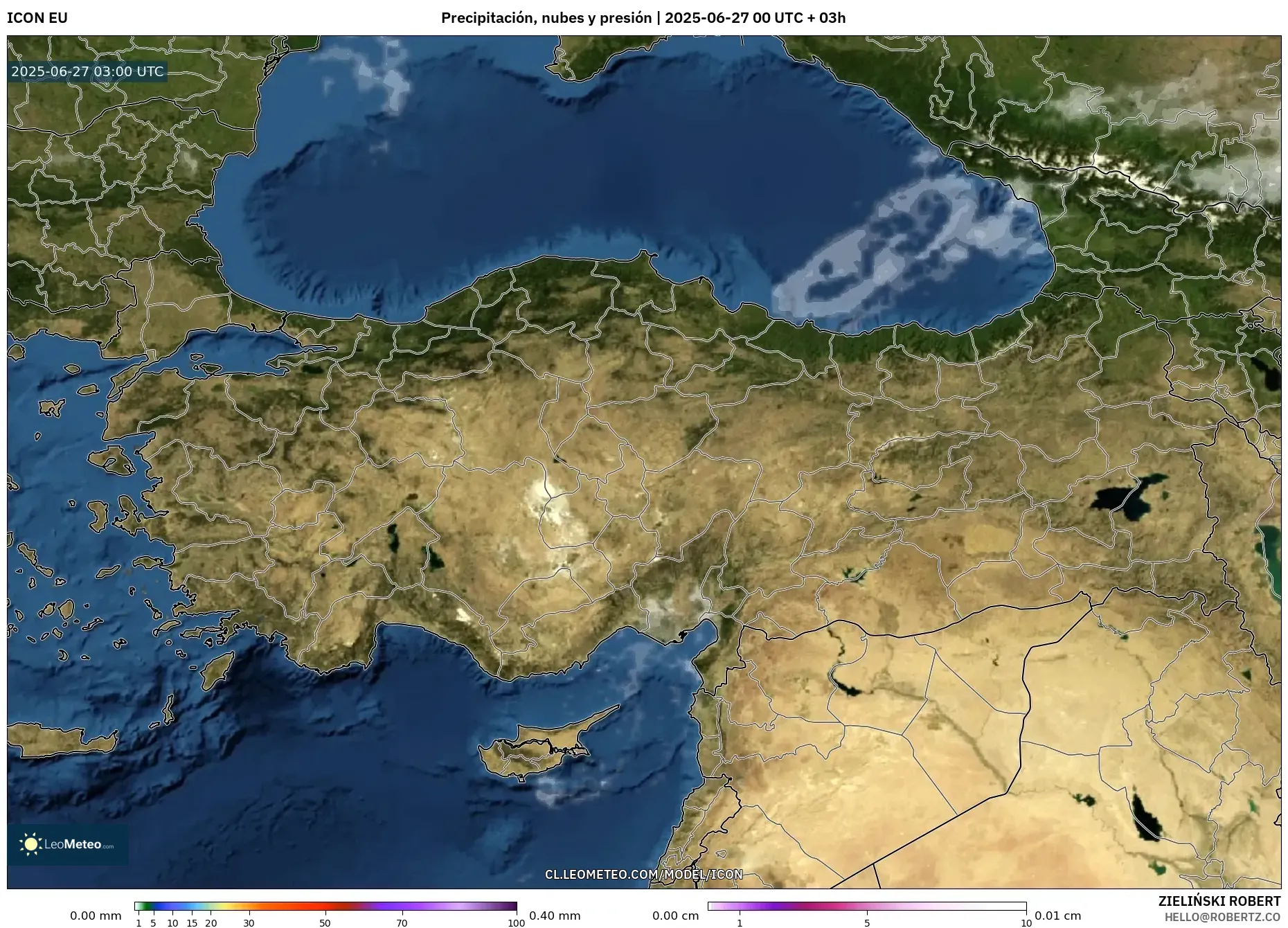 ICON model - Turquía, Precipitación, nubes y presión ICON model - Turquía, Precipitación, nubes y presión