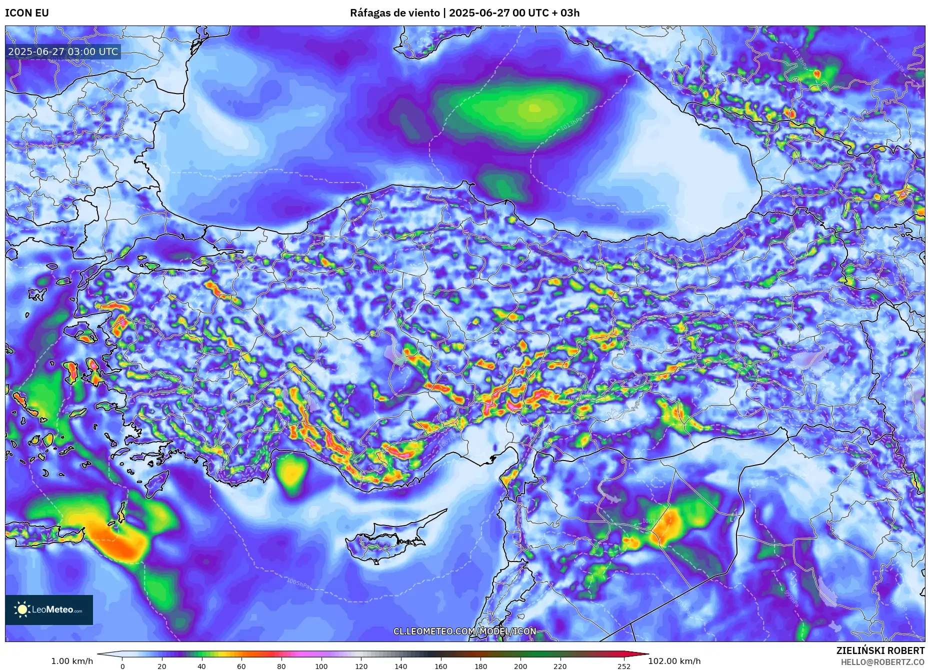 ICON model - Turquía, Ráfagas de viento ICON model - Turquía, Ráfagas de viento