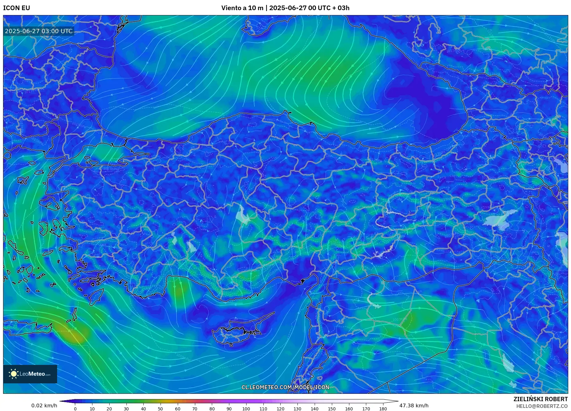 ICON model - Turquía, Viento a 10 m ICON model - Turquía, Viento a 10 m