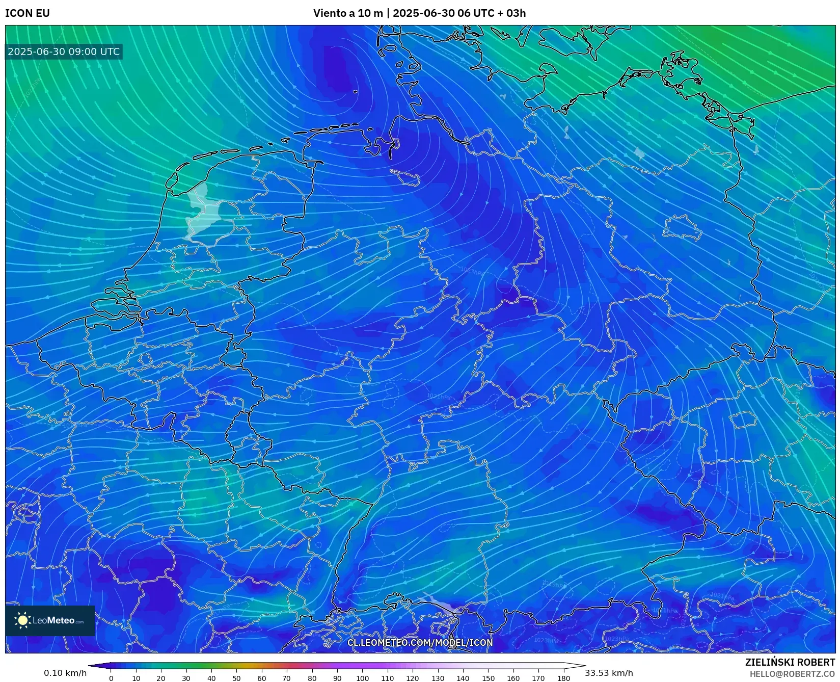 ICON model - Alemania, Viento a 10 m ICON model - Alemania, Viento a 10 m