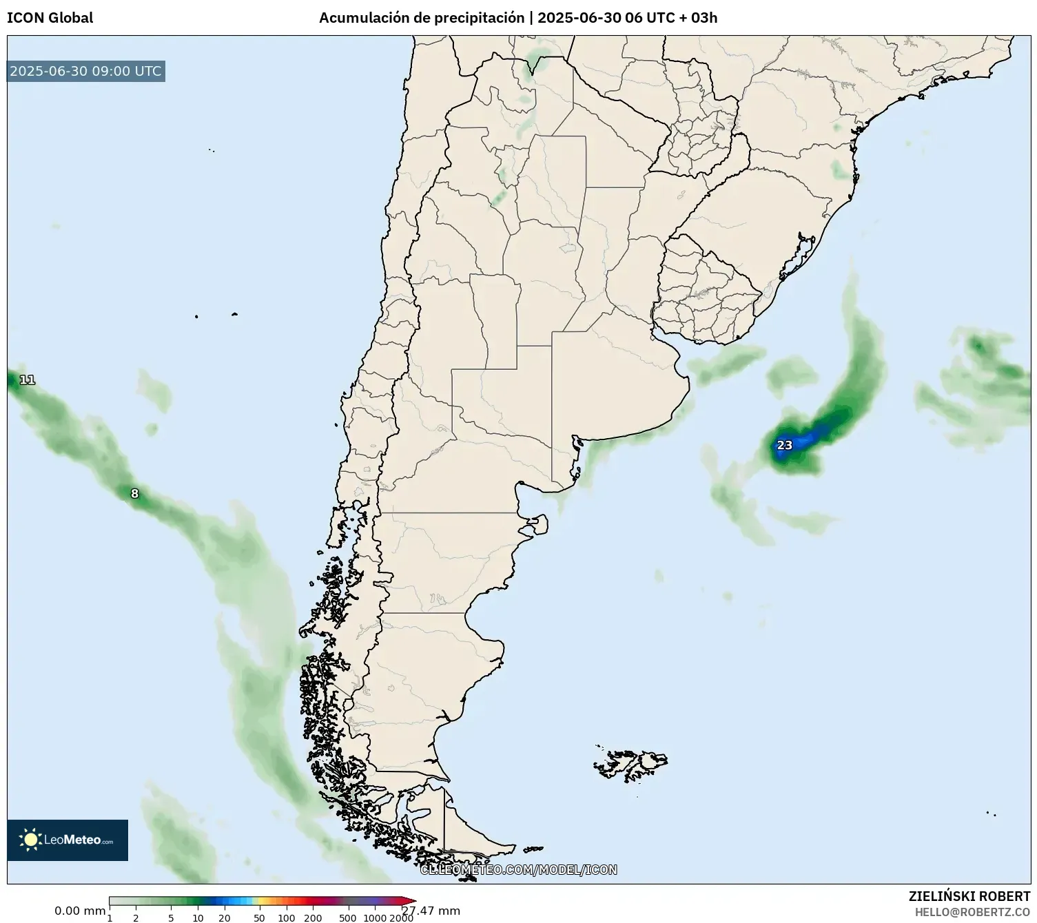 ICON model - Argentina, Acumulación de precipitación ICON model - Argentina, Acumulación de precipitación
