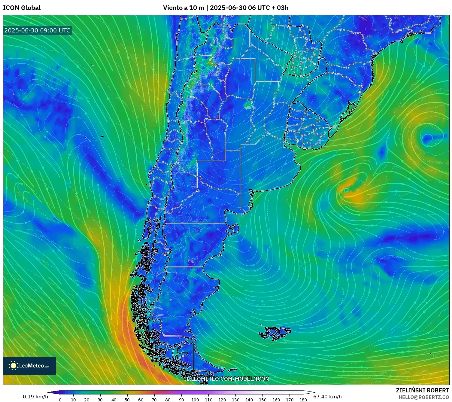 ICON model - Argentina, Viento a 10 m ICON model - Argentina, Viento a 10 m