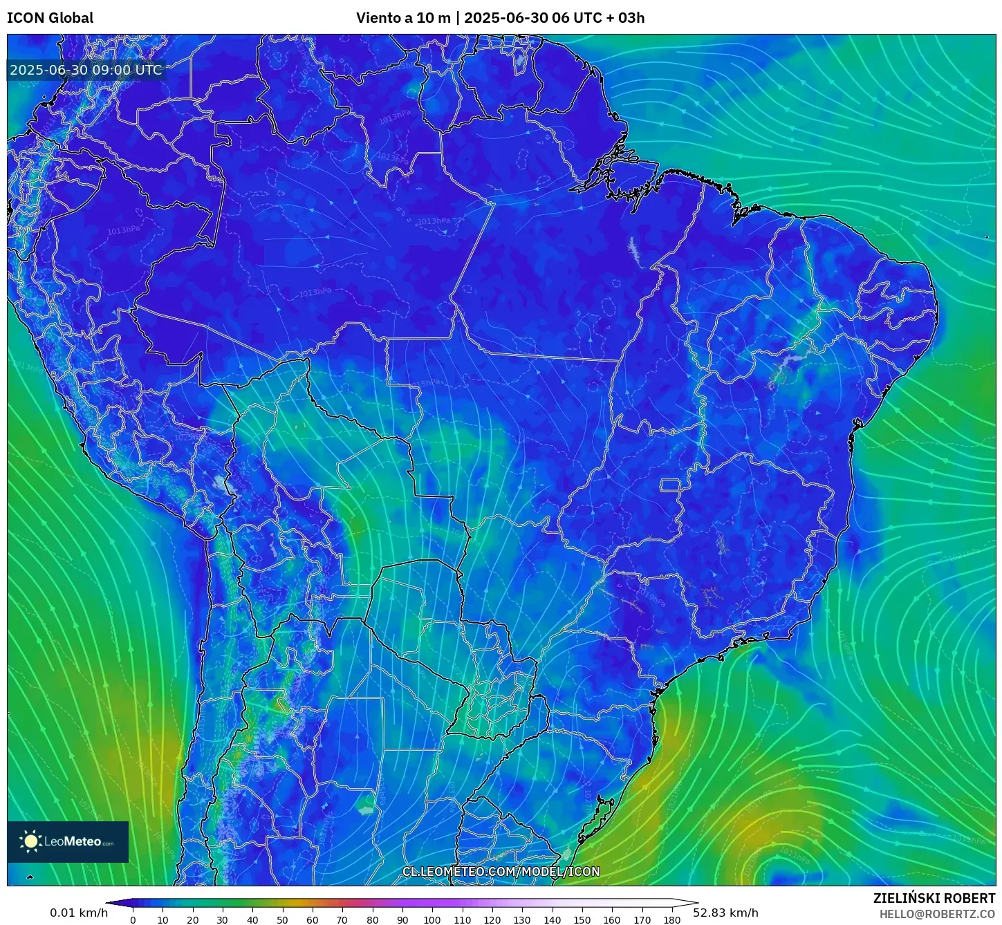 ICON model - Brasil, Viento a 10 m ICON model - Brasil, Viento a 10 m