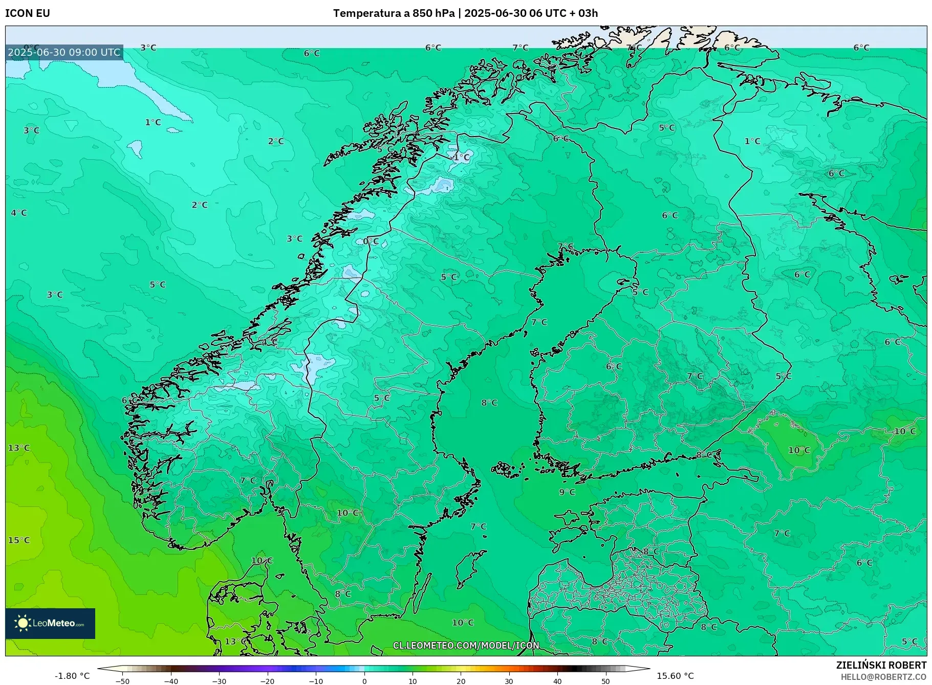 ICON model - Escandinavia, Temperatura a 850 hPa ICON model - Escandinavia, Temperatura a 850 hPa