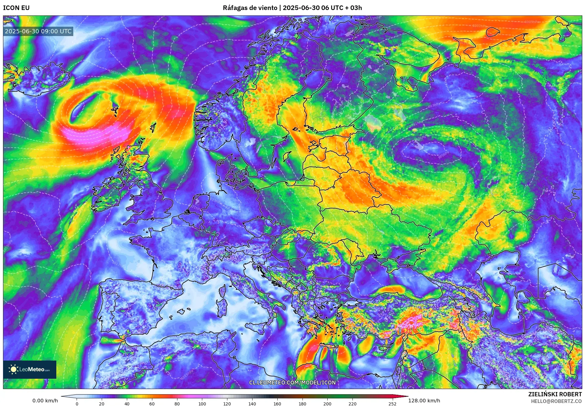 ICON model - Europa, Ráfagas de viento ICON model - Europa, Ráfagas de viento