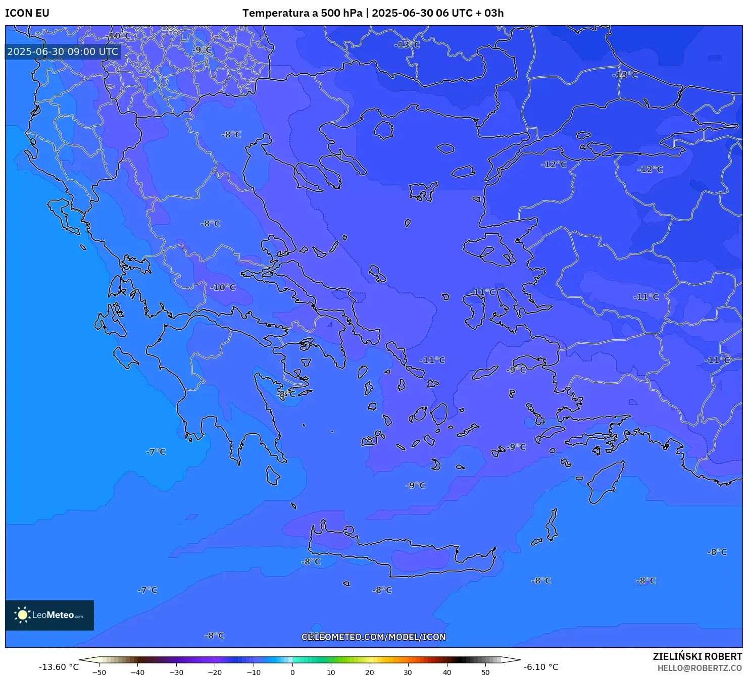 ICON model - Grecia, Temperatura a 500 hPa ICON model - Grecia, Temperatura a 500 hPa