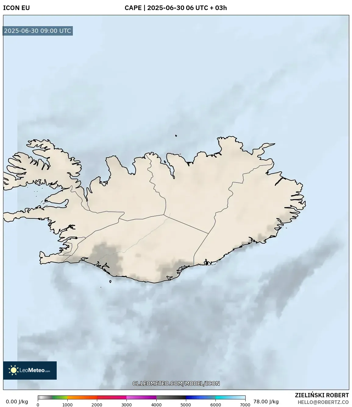 ICON model - Islandia, CAPE ICON model - Islandia, CAPE