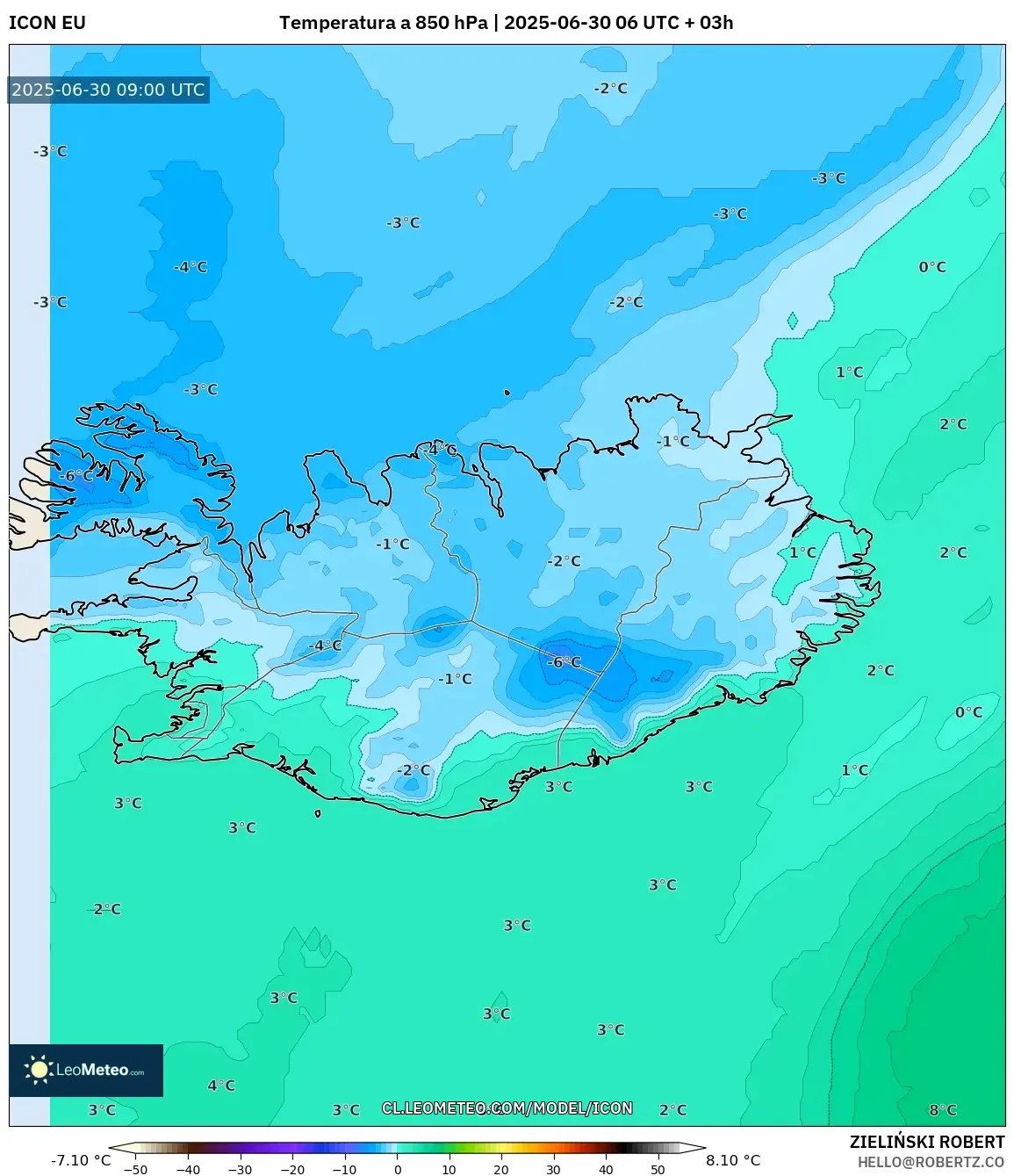 ICON model - Islandia, Temperatura a 850 hPa ICON model - Islandia, Temperatura a 850 hPa