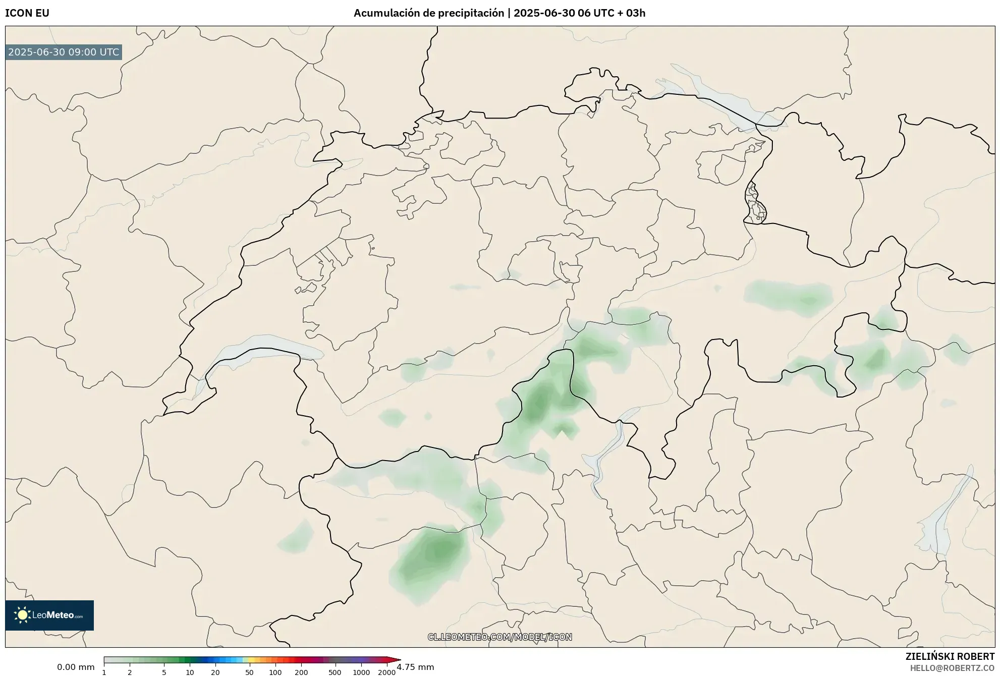 ICON model - Suiza, Acumulación de precipitación ICON model - Suiza, Acumulación de precipitación