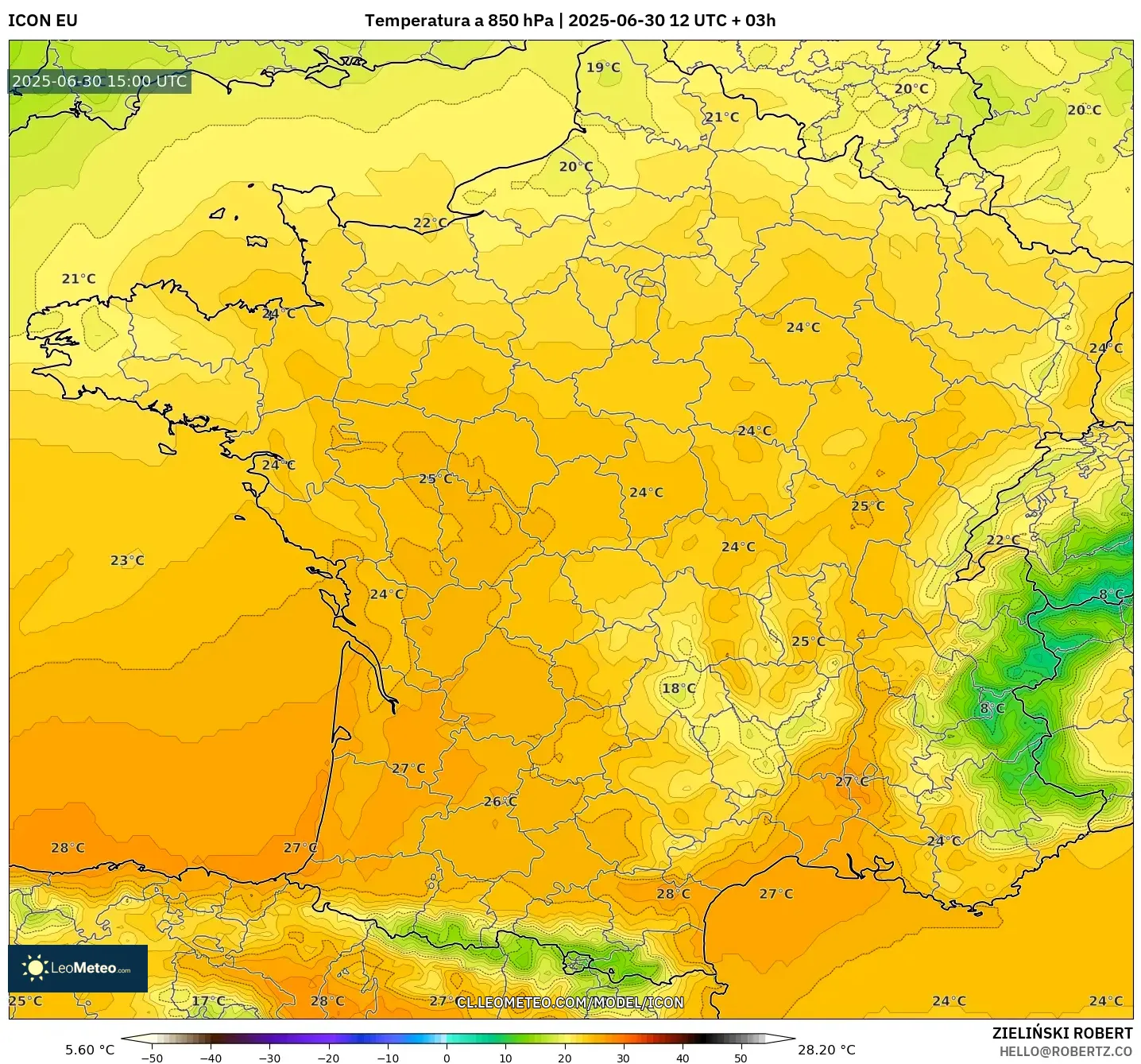ICON model - Francia, Temperatura a 850 hPa