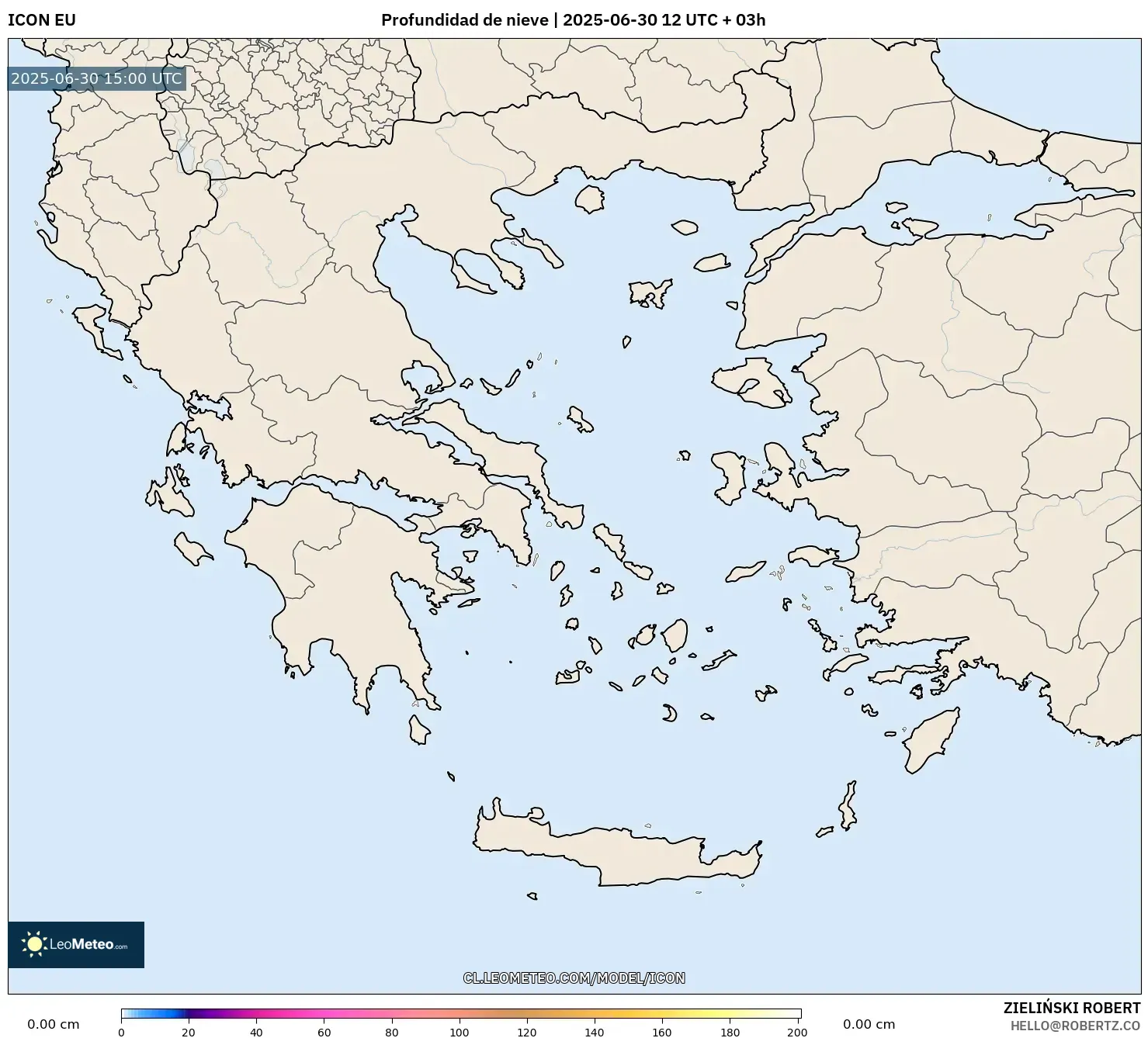 ICON model - Grecia, Profundidad de nieve ICON model - Grecia, Profundidad de nieve