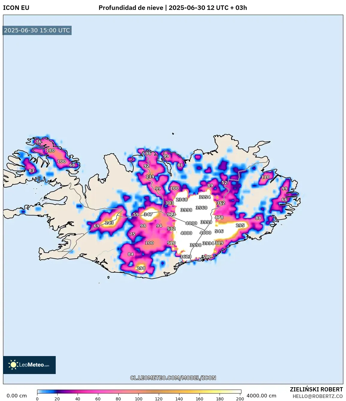 ICON model - Islandia, Profundidad de nieve ICON model - Islandia, Profundidad de nieve