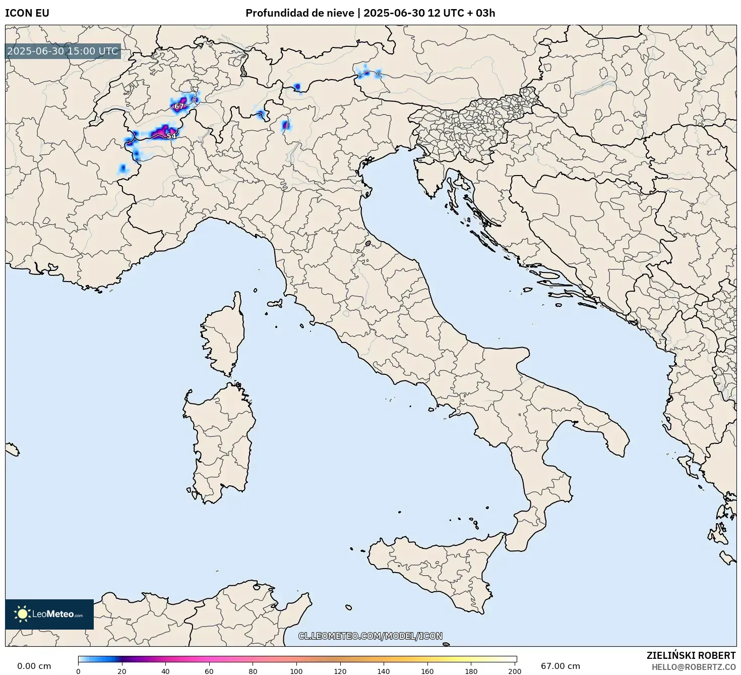 ICON model - Italia, Profundidad de nieve ICON model - Italia, Profundidad de nieve
