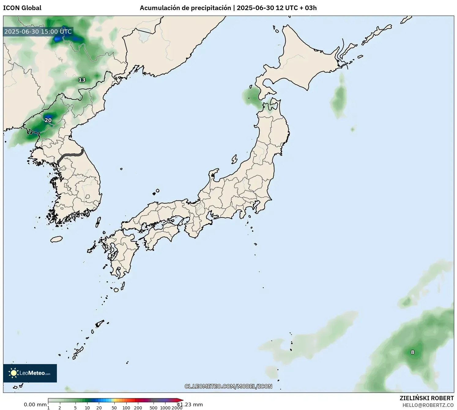 ICON model - Japón, Acumulación de precipitación