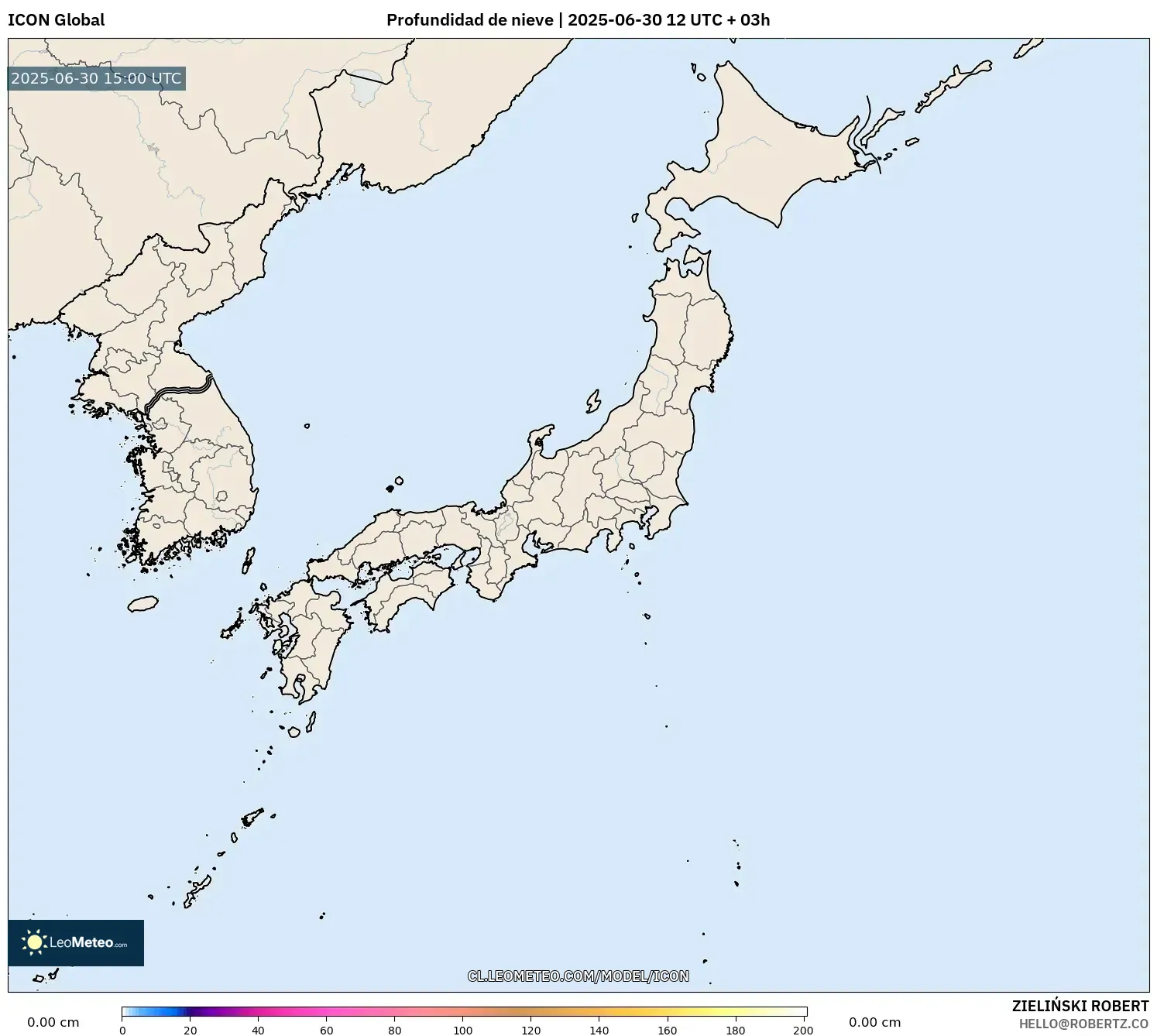 ICON model - Japón, Profundidad de nieve ICON model - Japón, Profundidad de nieve
