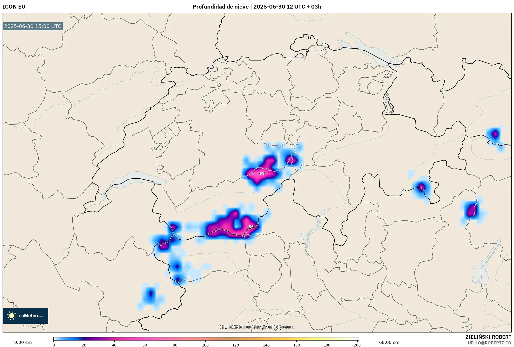 ICON model - Suiza, Profundidad de nieve ICON model - Suiza, Profundidad de nieve