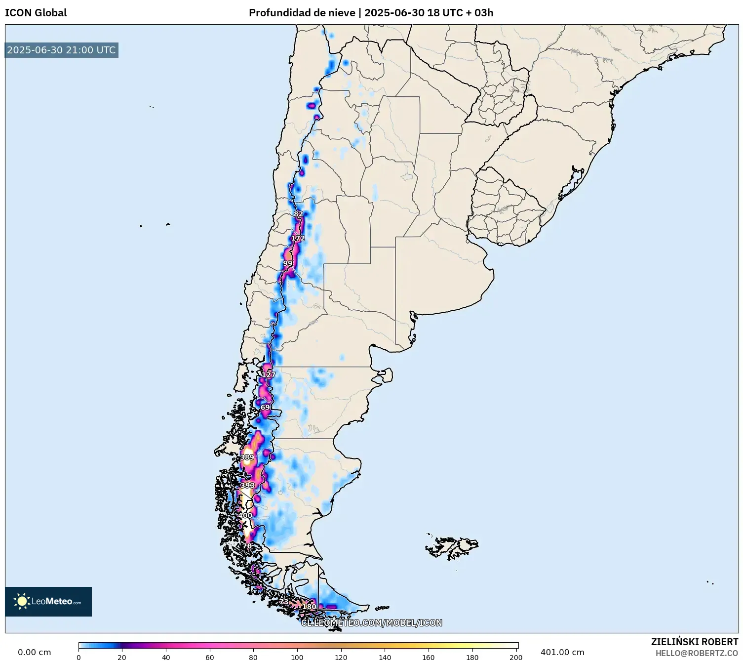 ICON model - Argentina, Profundidad de nieve