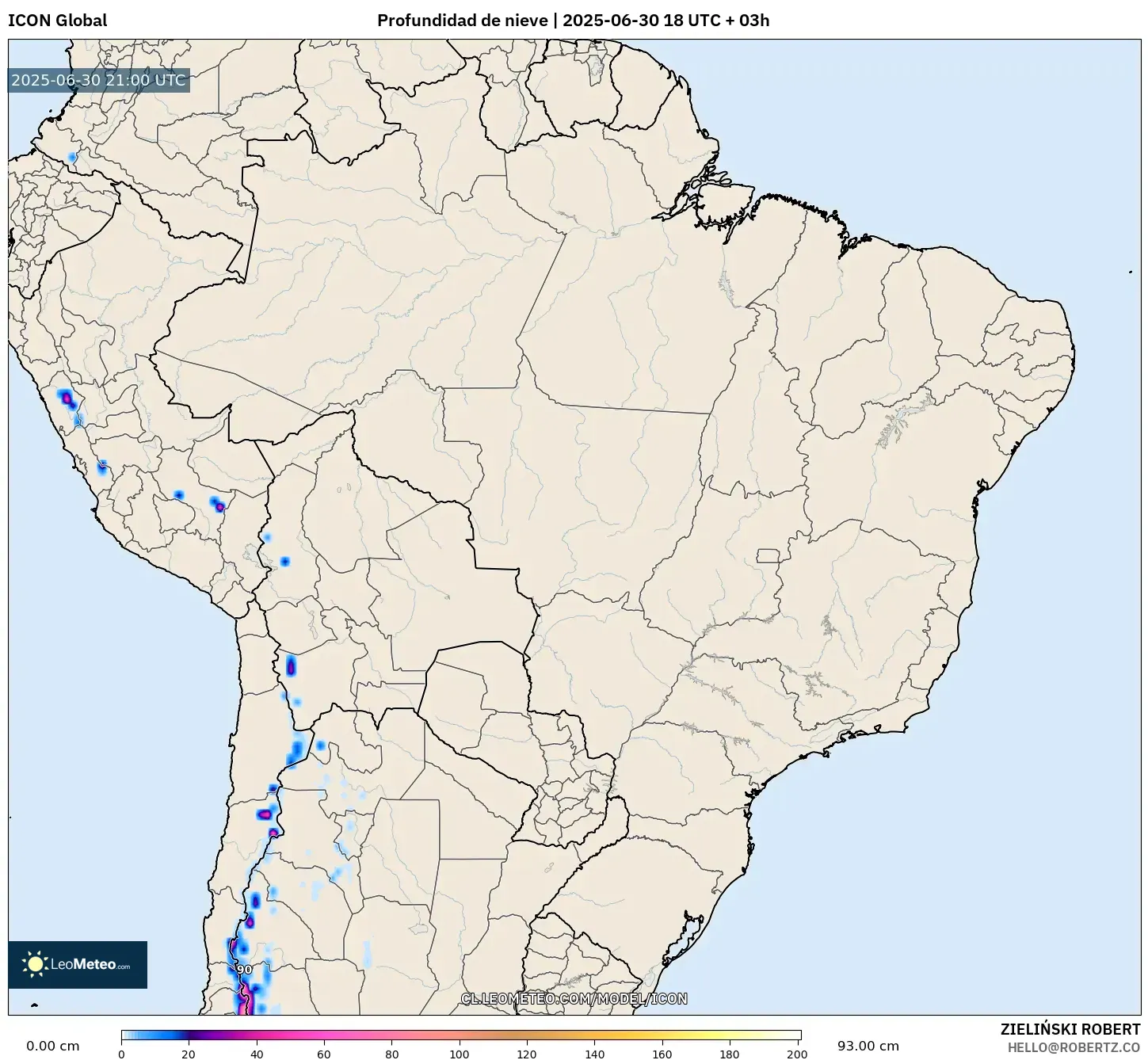 ICON model - Brasil, Profundidad de nieve