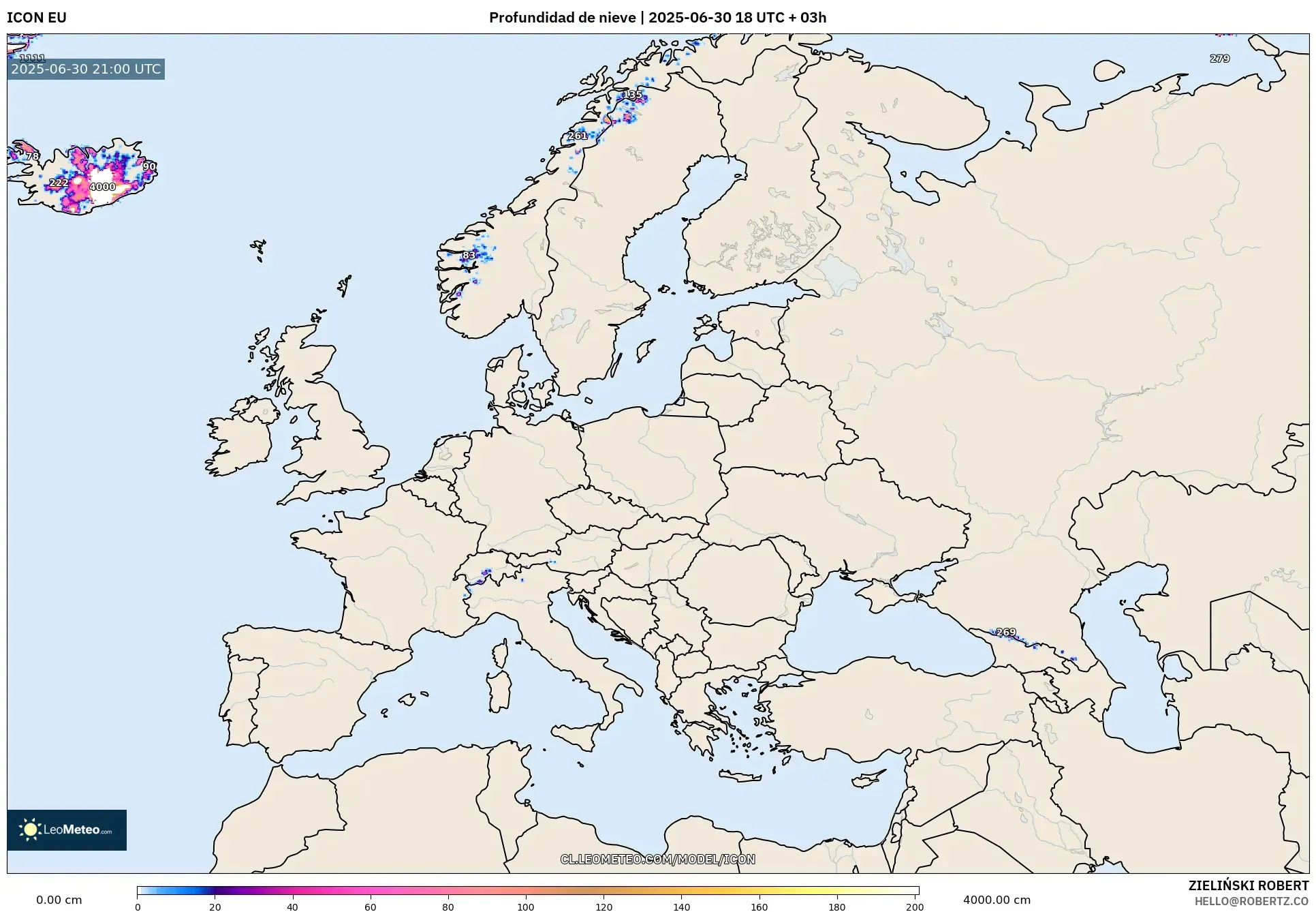 ICON model - Europa, Profundidad de nieve