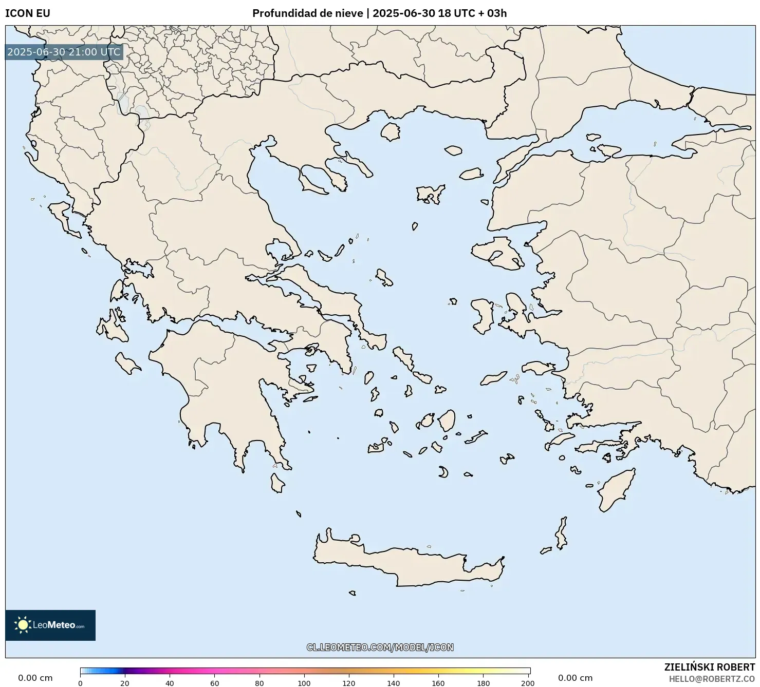ICON model - Grecia, Profundidad de nieve ICON model - Grecia, Profundidad de nieve