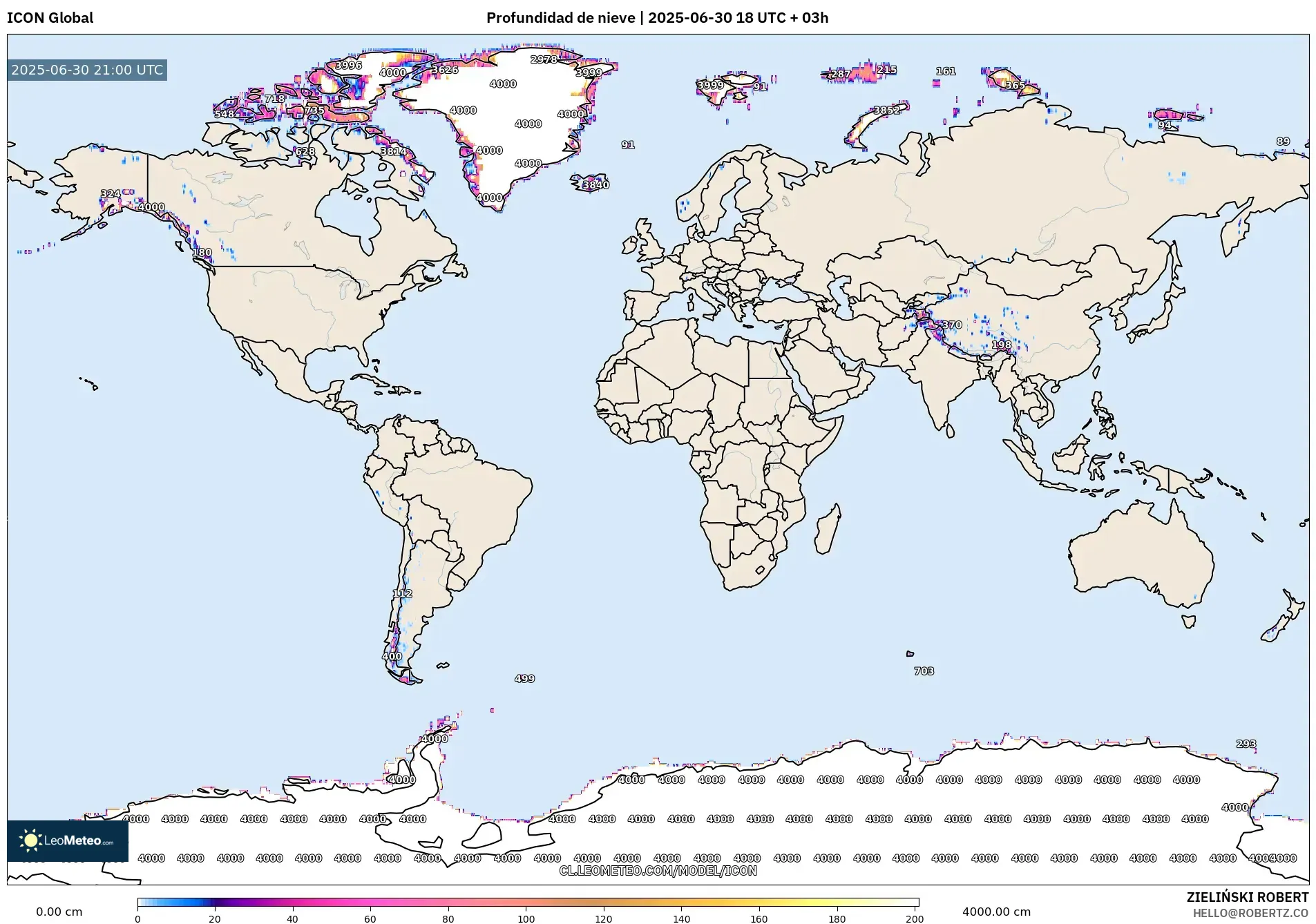 ICON model - Mundo, Profundidad de nieve