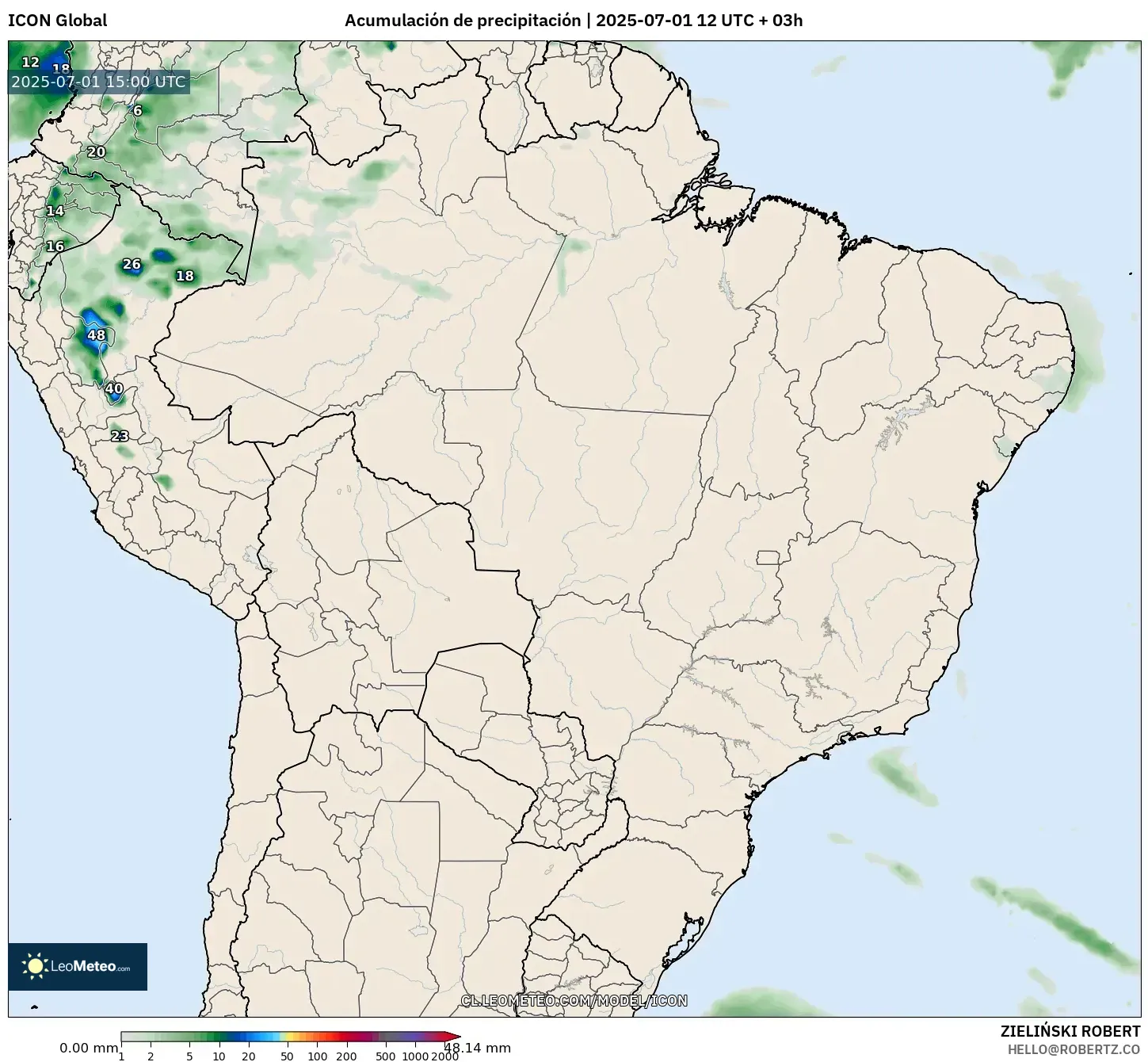 ICON model - Brasil, Acumulación de precipitación ICON model - Brasil, Acumulación de precipitación