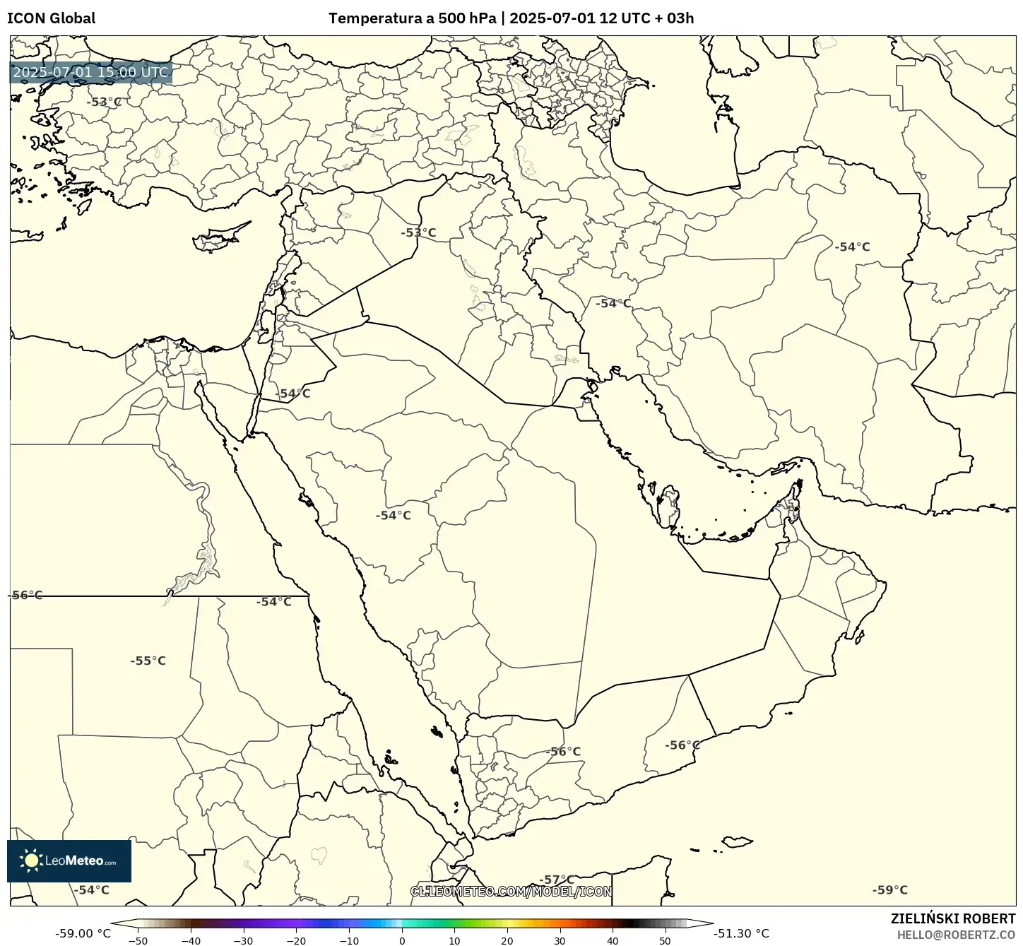 ICON model - Oriente Medio, Temperatura a 500 hPa ICON model - Oriente Medio, Temperatura a 500 hPa