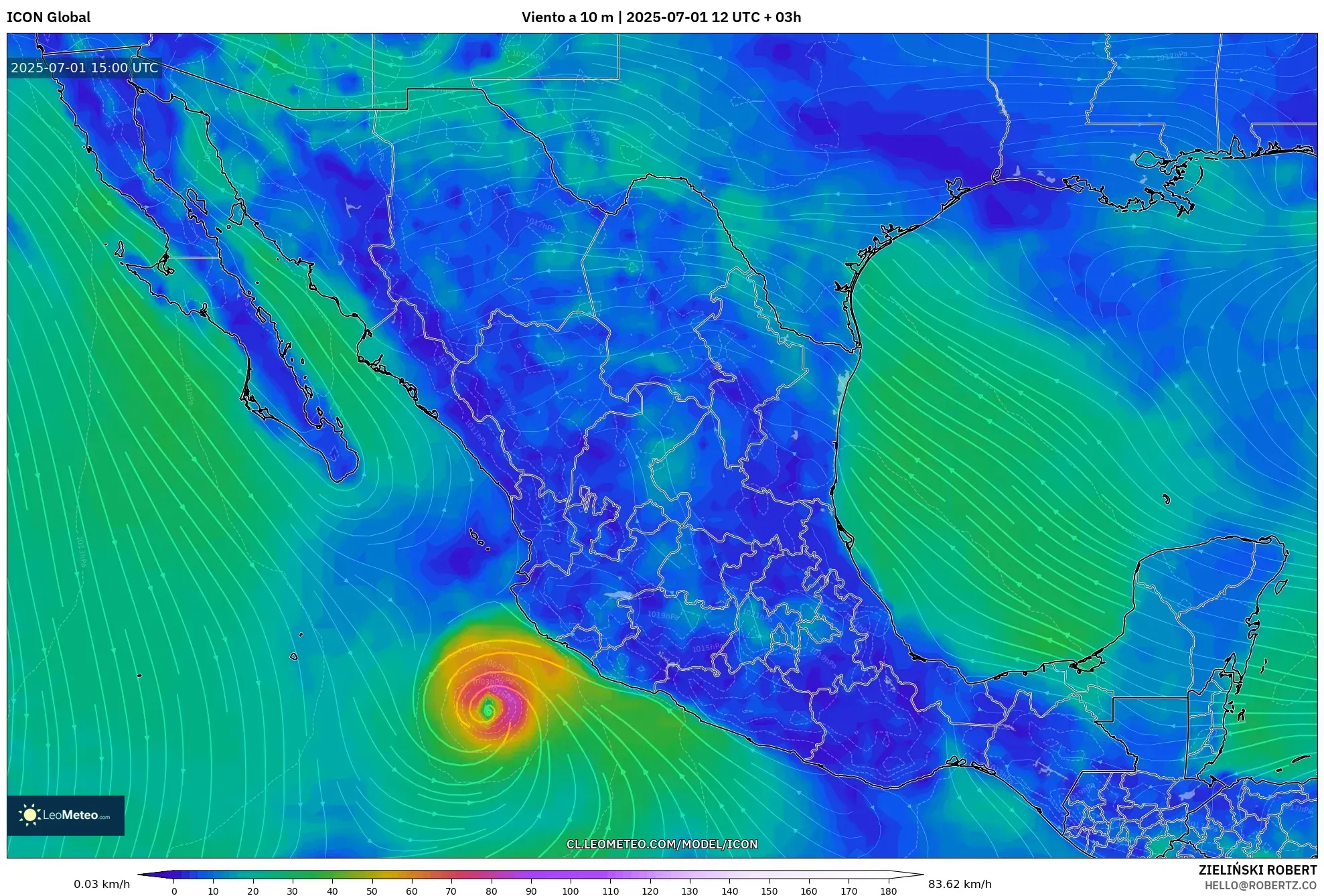 ICON model - México, Viento a 10 m