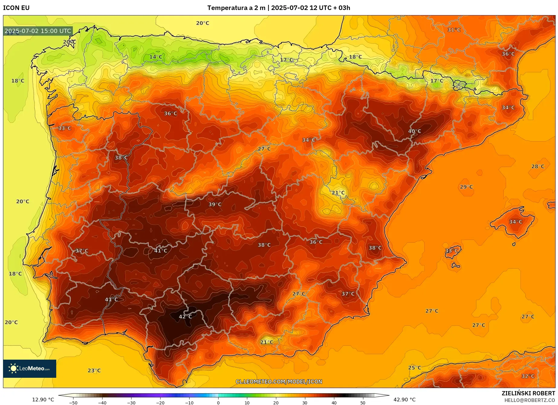 ICON model - España, Temperatura a 2 m