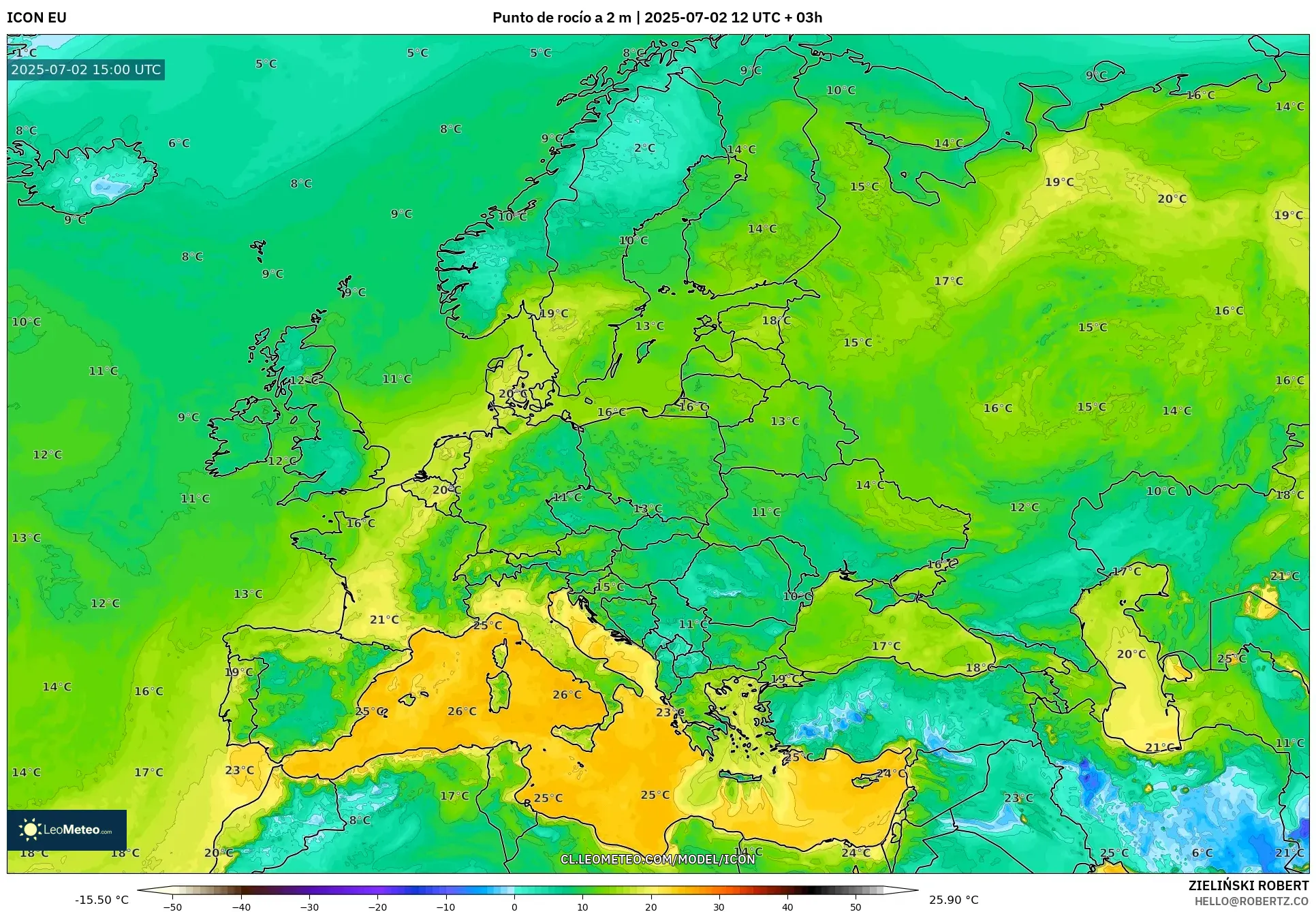 ICON model - Europa, Punto de rocío a 2 m