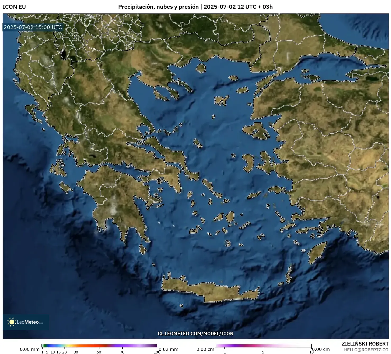 ICON model - Grecia, Precipitación, nubes y presión