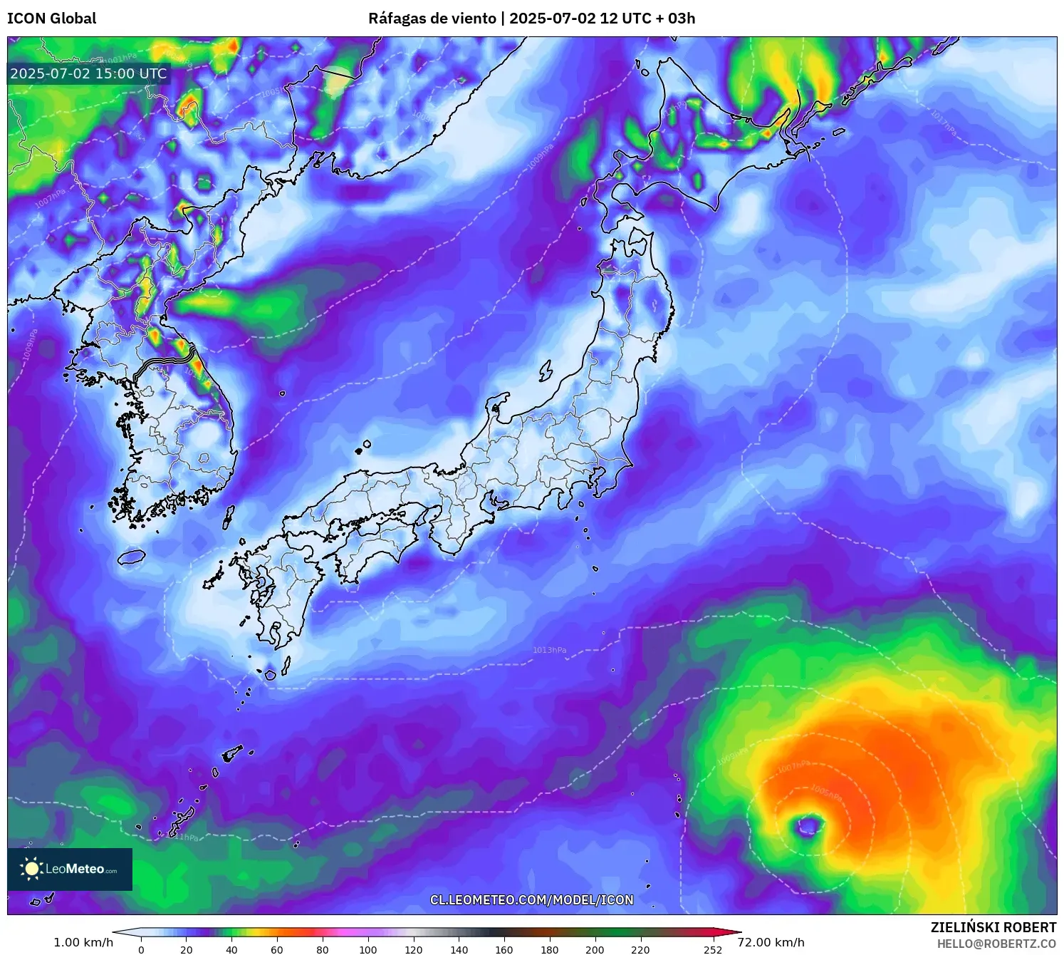 ICON model - Japón, Ráfagas de viento